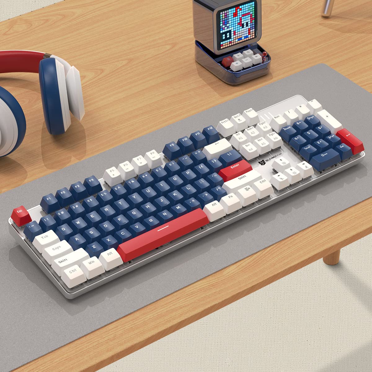 104 Keys Full Size Mechanical Gaming Keyboard | Red Switch Blue/White/Red Combo Color Computer Keyboards | 104 Keys US Layout Wired Mechanical PC Gaming Keyboard | Light Up Wired Clicky Keyboards - Image 5