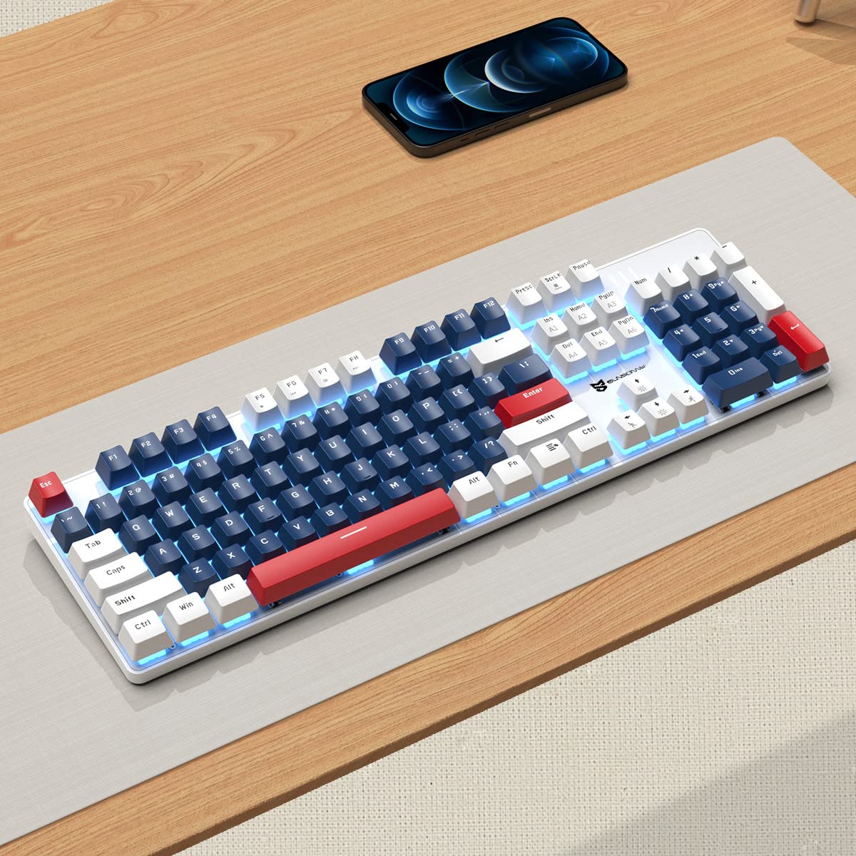 104 Keys Full Size Mechanical Gaming Keyboard | Red Switch Blue/White/Red Combo Color Computer Keyboards | 104 Keys US Layout Wired Mechanical PC Gaming Keyboard | Light Up Wired Clicky Keyboards - Image 7