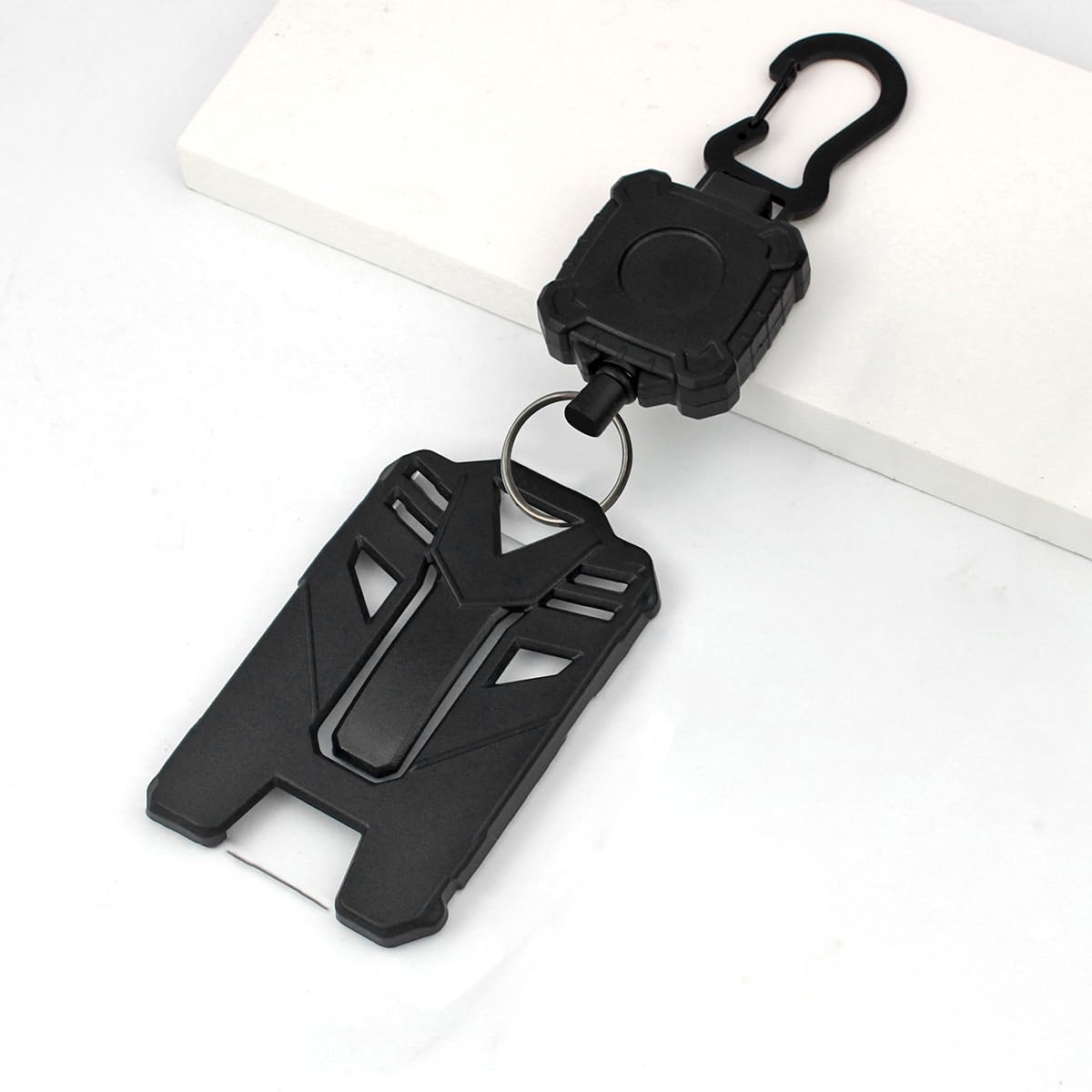 2 Pack Hard Plastic ID Badge Holder Retractable Lanyard | Heavy Duty Badge Holder Retractable Clip | Key Card Reel & Work ID Carabiner with Flexible Wire, Black - Image 3