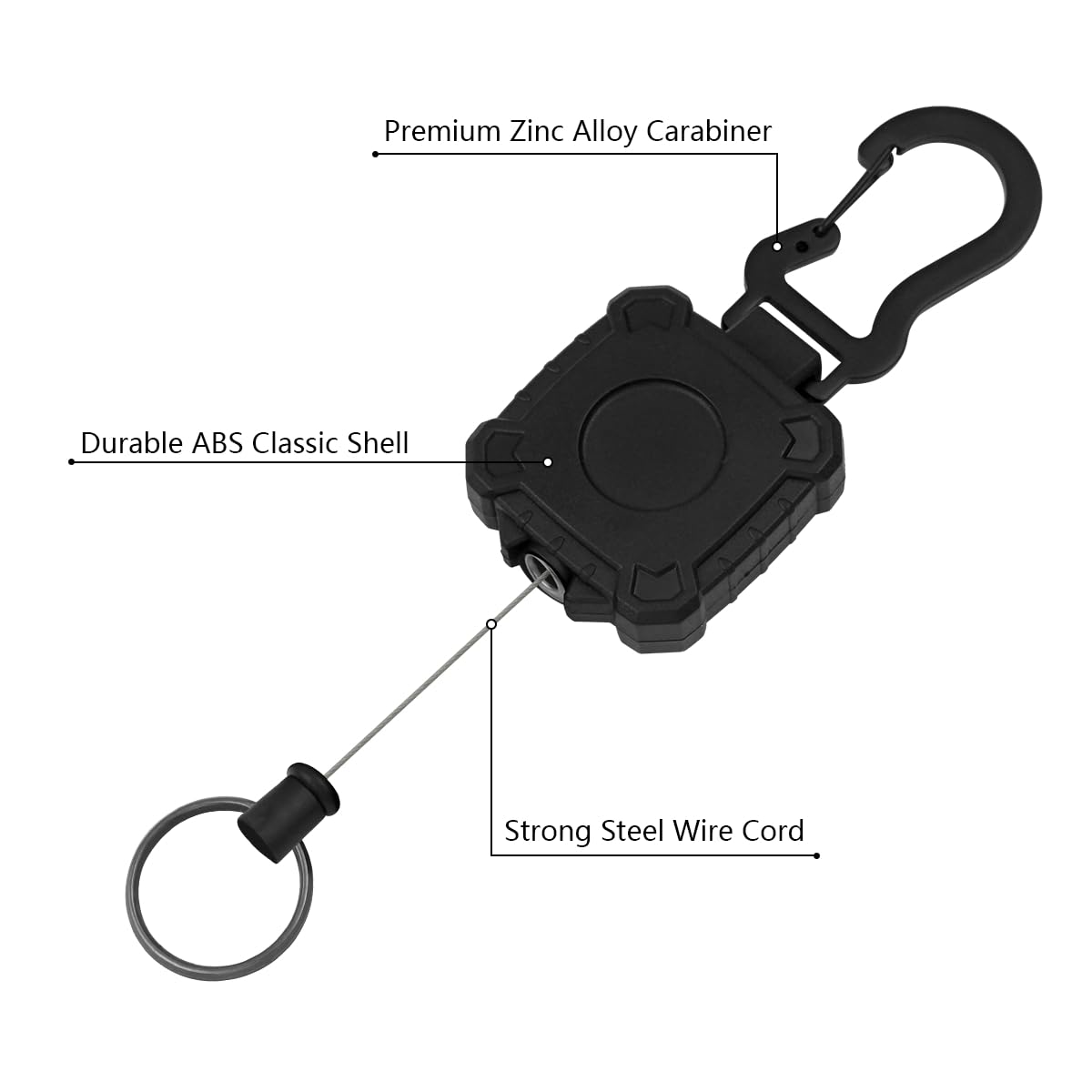 2 Pack Hard Plastic ID Badge Holder Retractable Lanyard | Heavy Duty Badge Holder Retractable Clip | Key Card Reel & Work ID Carabiner with Flexible Wire, Black - Image 4