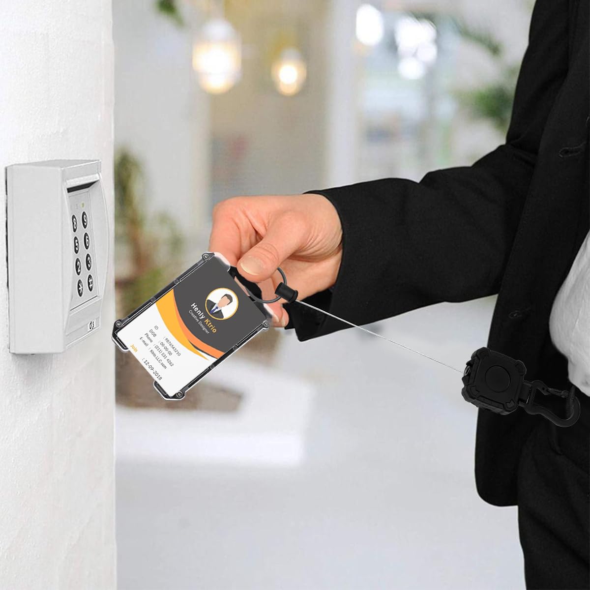 2 Pack Hard Plastic ID Badge Holder Retractable Lanyard | Heavy Duty Badge Holder Retractable Clip | Key Card Reel & Work ID Carabiner with Flexible Wire, Black - Image 6