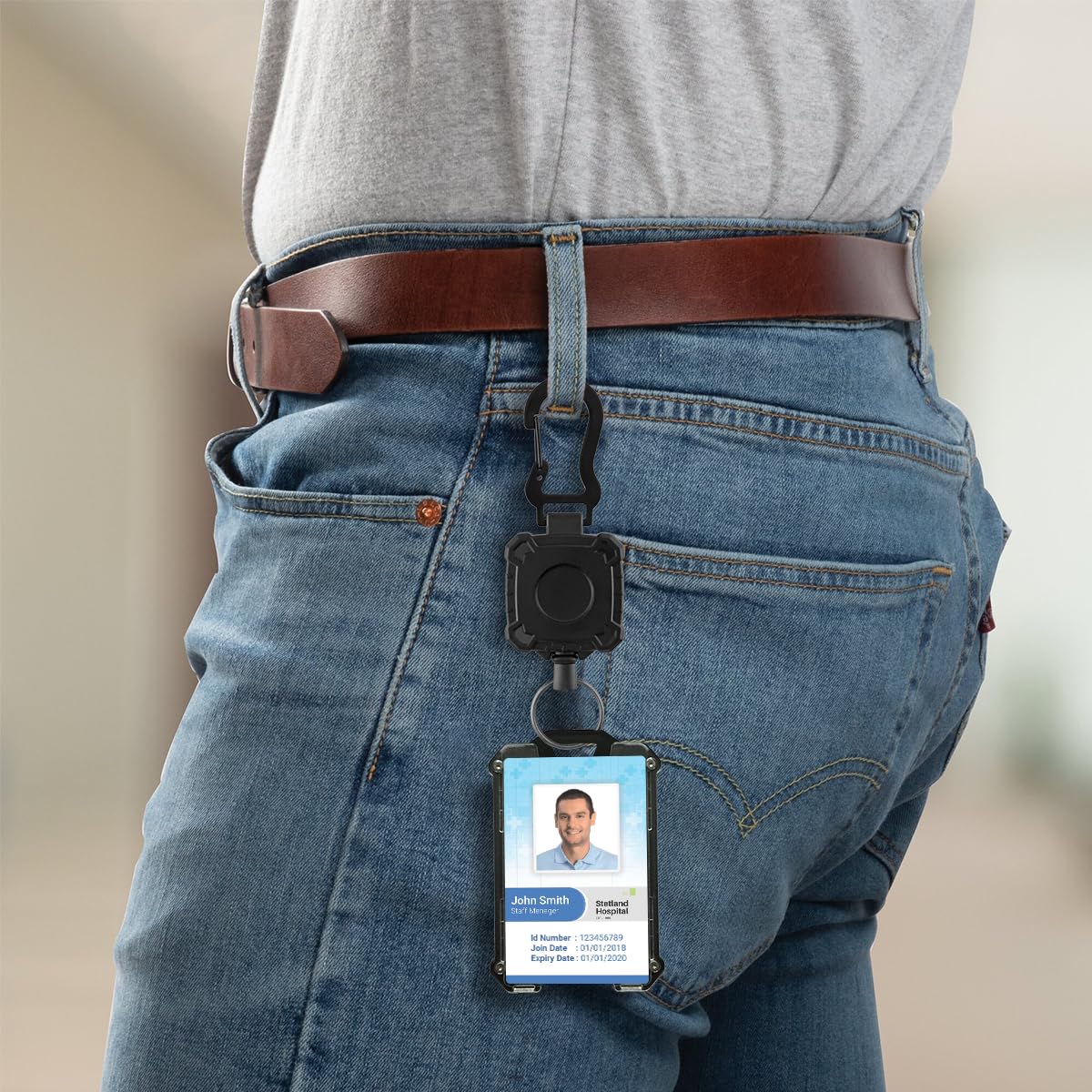 2 Pack Hard Plastic ID Badge Holder Retractable Lanyard | Heavy Duty Badge Holder Retractable Clip | Key Card Reel & Work ID Carabiner with Flexible Wire, Black - Image 7