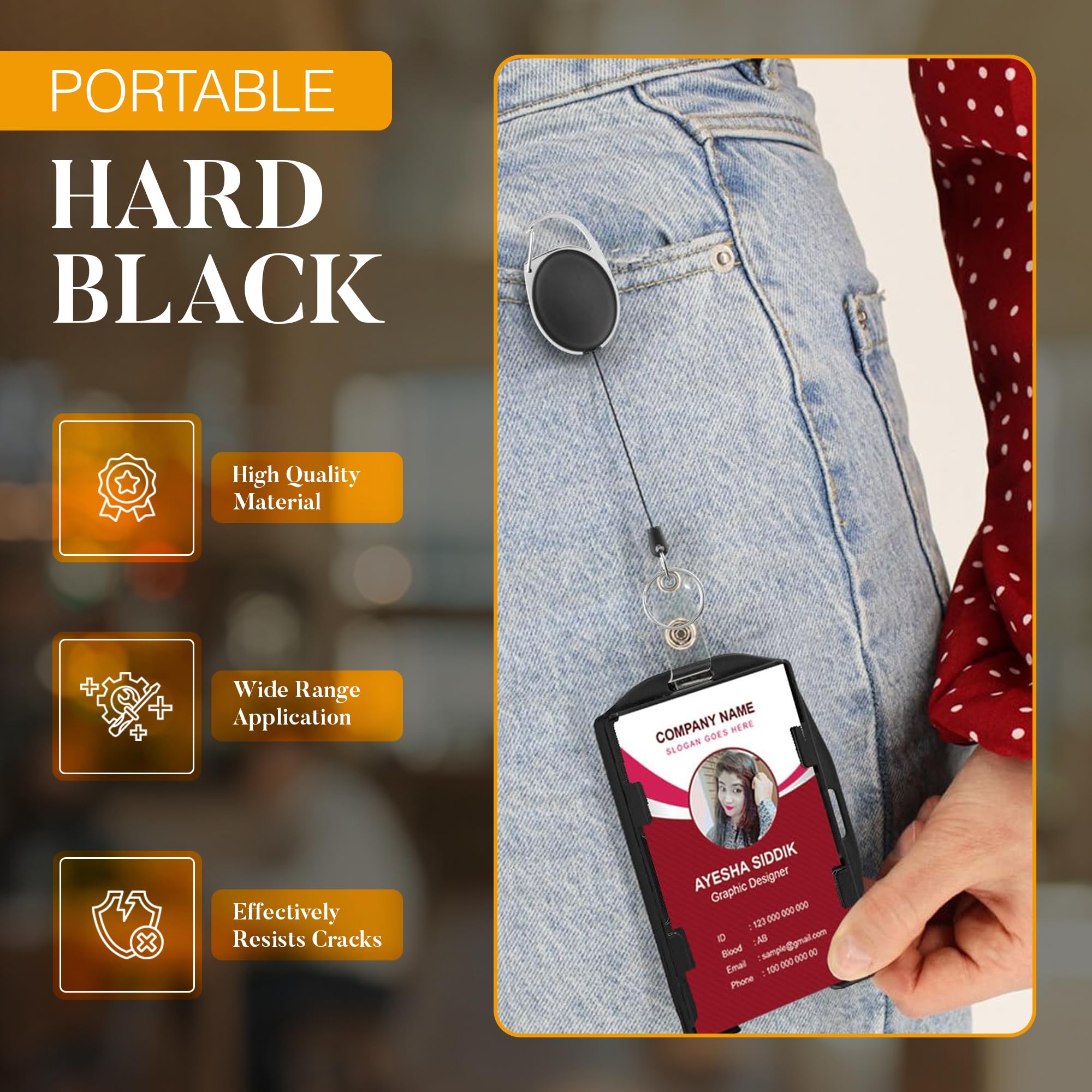 2 Pack of Hard Plastic ID Badge Holder with Adjustable Retractable Clip Lanyards for ID Badges | Heavy Duty Badge Holder | Credit Card Holder, Student ID Card Holder - Image 4