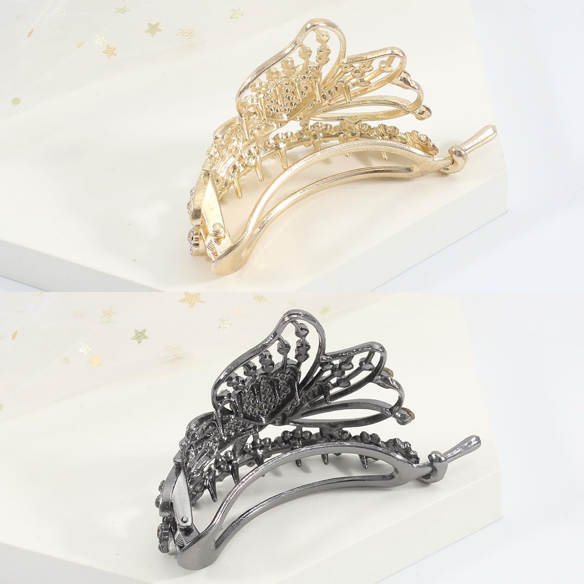 2 Pcs Butterfly Hair Clips for Women | Sparkling Created Crystal Hair Clips Strong Hold Flat Hair Pins for Women | Flat Clips Barrettes Girls’ Hair Styling Tool Accessories | Wedding Accessories - Image 3