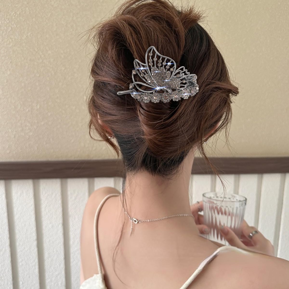 2 Pcs Butterfly Hair Clips for Women | Sparkling Created Crystal Hair Clips Strong Hold Flat Hair Pins for Women | Flat Clips Barrettes Girls’ Hair Styling Tool Accessories | Wedding Accessories - Image 6