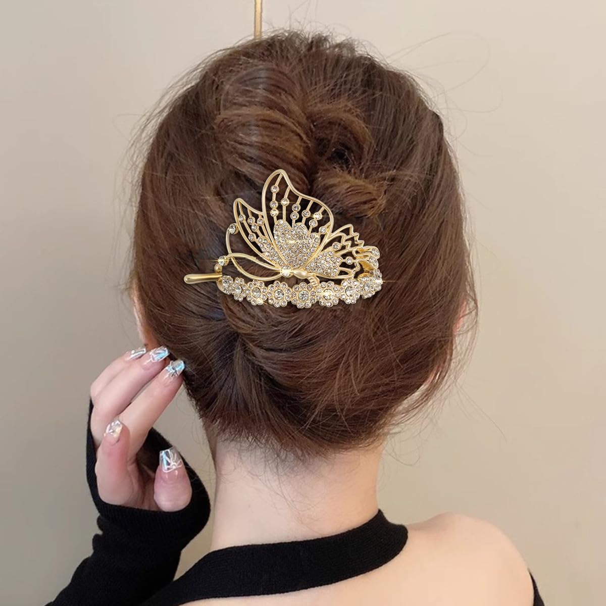 2 Pcs Butterfly Hair Clips for Women | Sparkling Created Crystal Hair Clips Strong Hold Flat Hair Pins for Women | Flat Clips Barrettes Girls’ Hair Styling Tool Accessories | Wedding Accessories - Image 7
