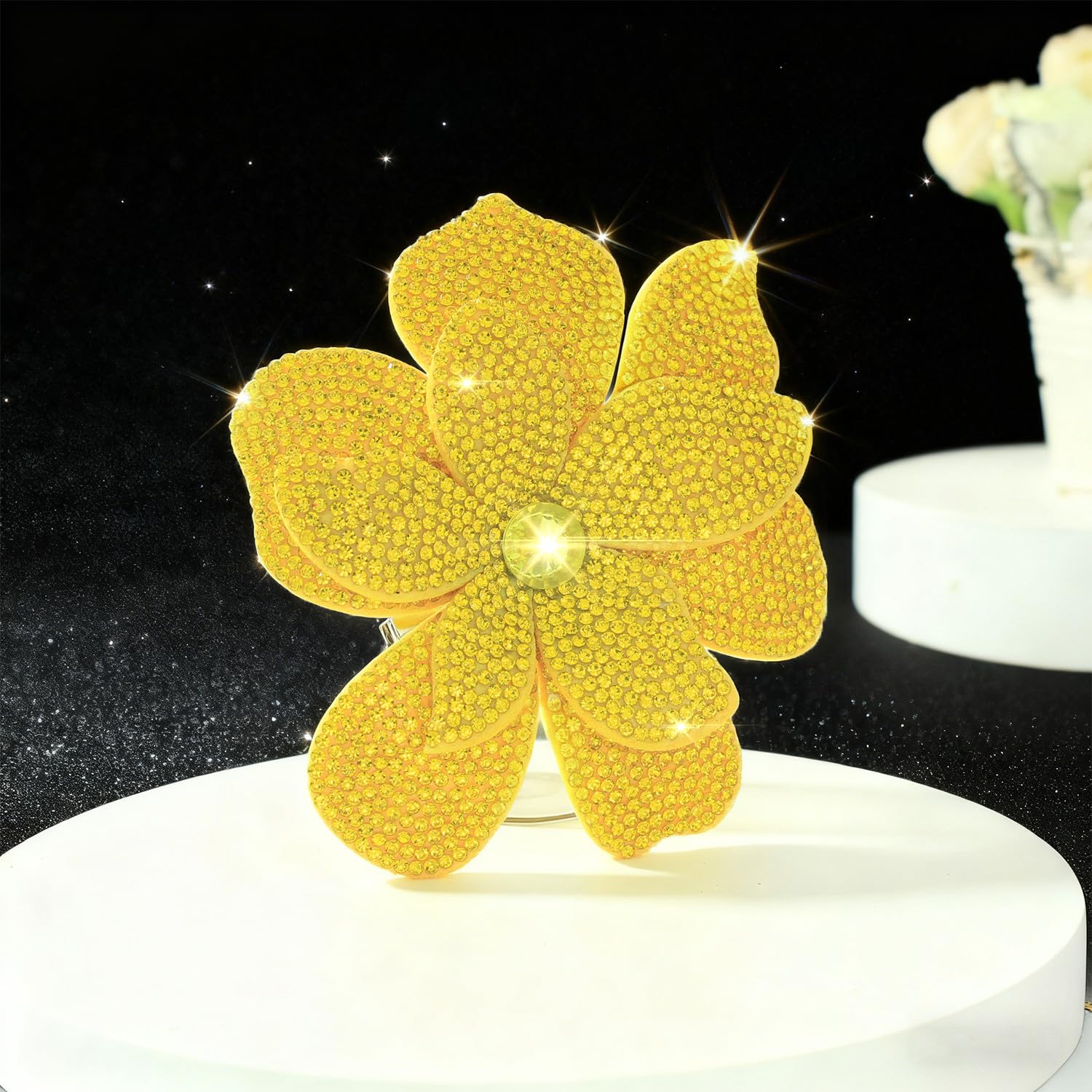 3.74 Inches Rhinestone Camellia Flower Brooch Pins & Hair Clips for Women Elegant Created Crystal Lapel Pin Brooches Wedding Party - Image 4