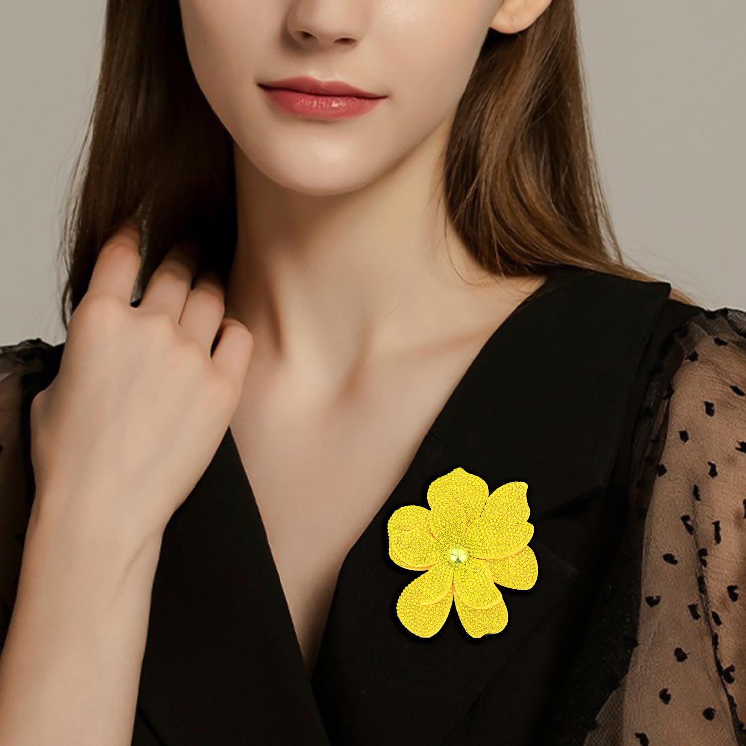 3.74 Inches Rhinestone Camellia Flower Brooch Pins & Hair Clips for Women Elegant Created Crystal Lapel Pin Brooches Wedding Party - Image 6