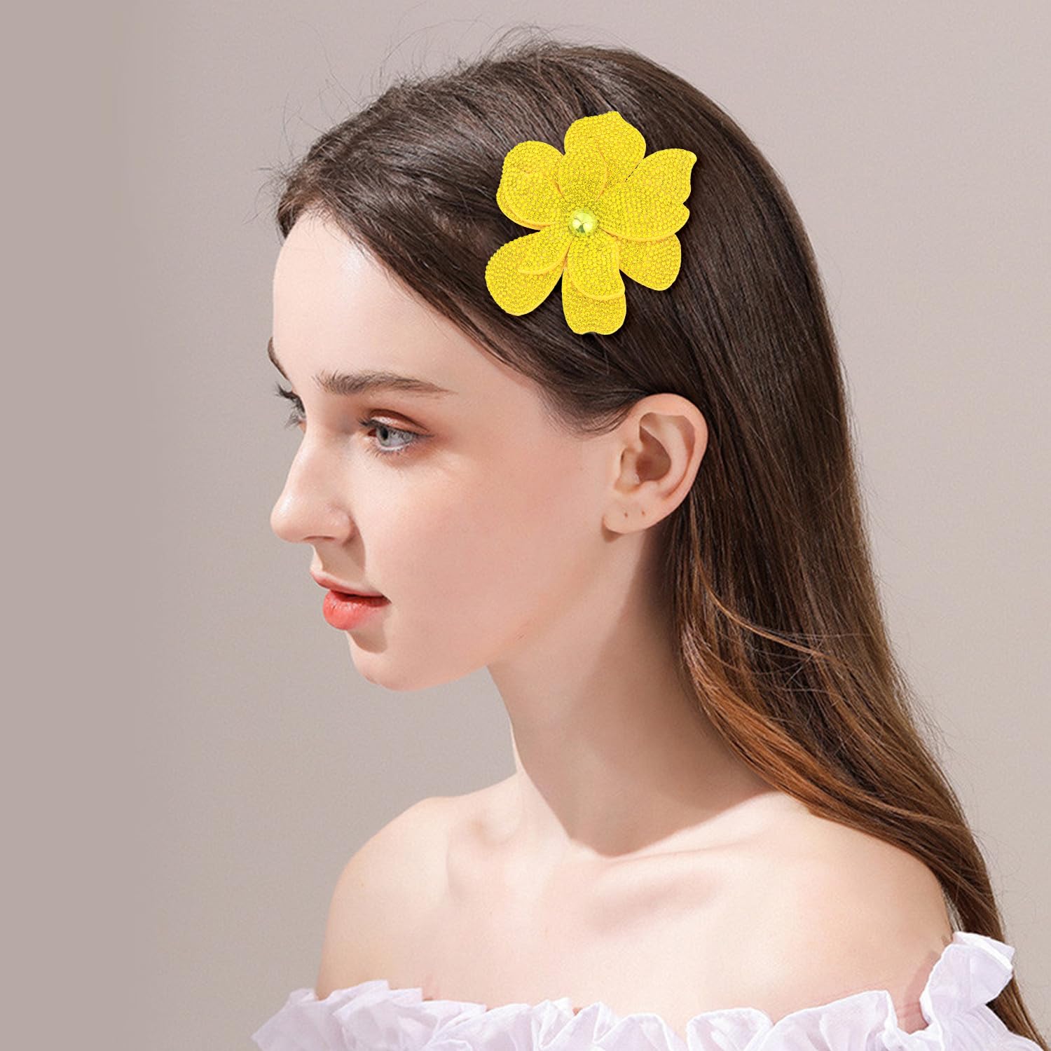 3.74 Inches Rhinestone Camellia Flower Brooch Pins & Hair Clips for Women Elegant Created Crystal Lapel Pin Brooches Wedding Party - Image 7