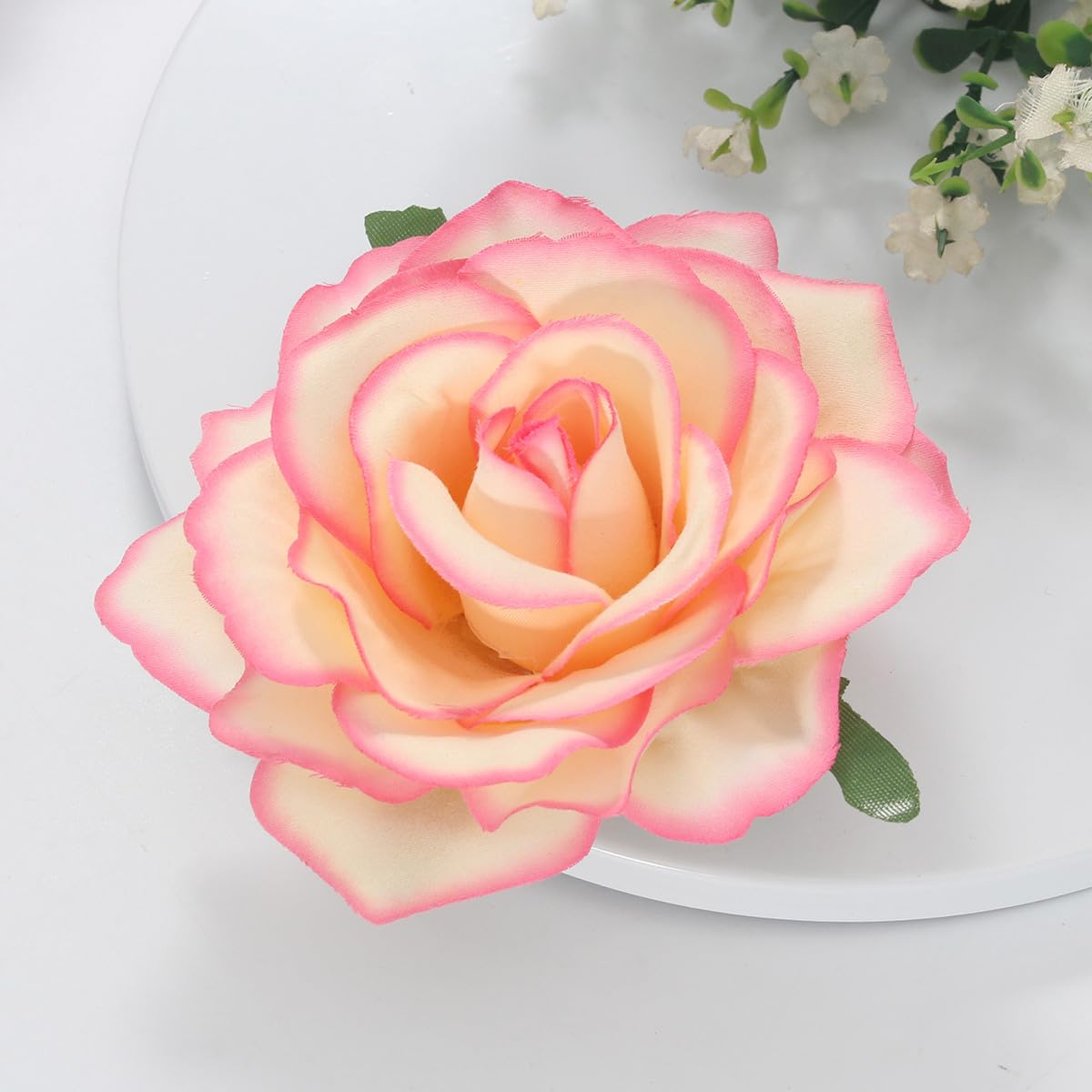 3.9 Inches Rose Hair Clip & Flower Brooches for Women | Vintage Design Clip Flowers for Hair Accessories | Charming Rose Flowers Pins for Clothes, Hairpins Party Supplies for Wedding (Pink & Beige) - Image 3