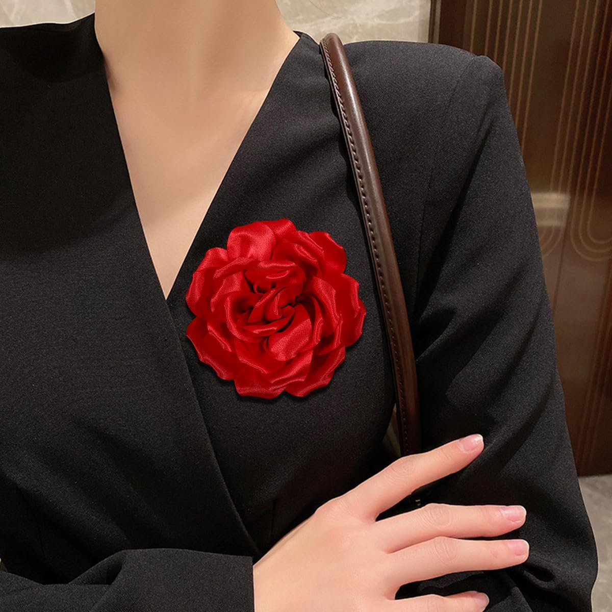 4.3" Red Rose Hair Clip Large Flower Brooches for Women | Charming Flowers Pins for Clothes | Turn Heads with Stylish Rose Hair Clip Flower Brooch Pin for Clothes & Clips for Woman - Image 6