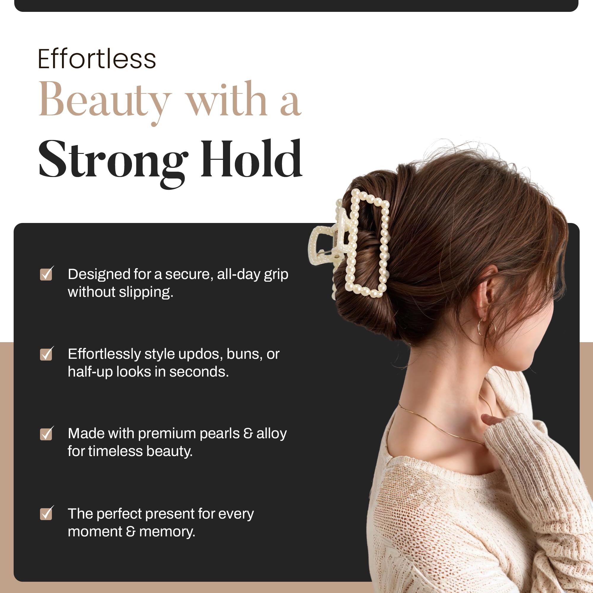 5 PCS Simulated Pearl Hair Claw Clips for Women | Multi-Use Barrettes for Thin Hair with Non-Slip Strong Hold | Barrettes for Thick & Curly Hair Accessories | Flat Claw Clips for Women, Off-White - Image 3