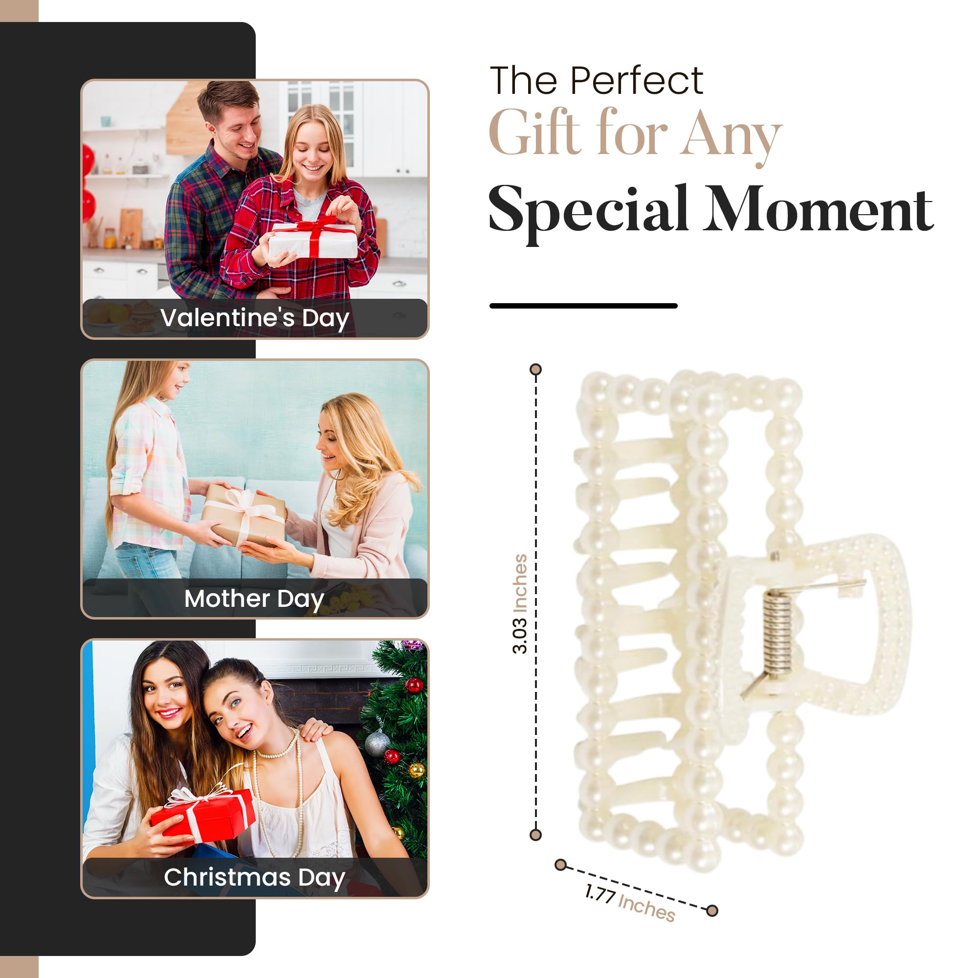 5 PCS Simulated Pearl Hair Claw Clips for Women | Multi-Use Barrettes for Thin Hair with Non-Slip Strong Hold | Barrettes for Thick & Curly Hair Accessories | Flat Claw Clips for Women, Off-White - Image 4