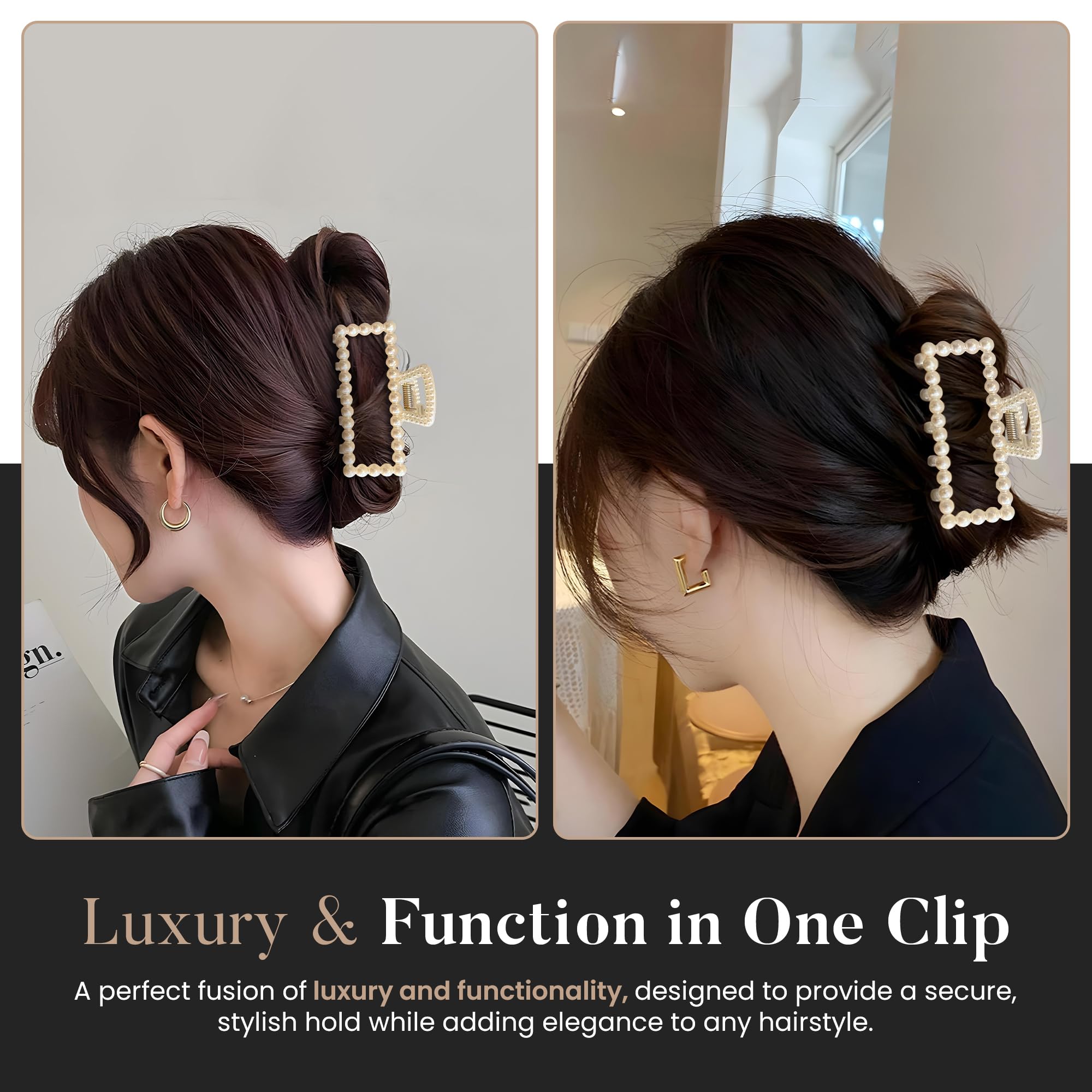 5 PCS Simulated Pearl Hair Claw Clips for Women | Multi-Use Barrettes for Thin Hair with Non-Slip Strong Hold | Barrettes for Thick & Curly Hair Accessories | Flat Claw Clips for Women, Off-White - Image 5