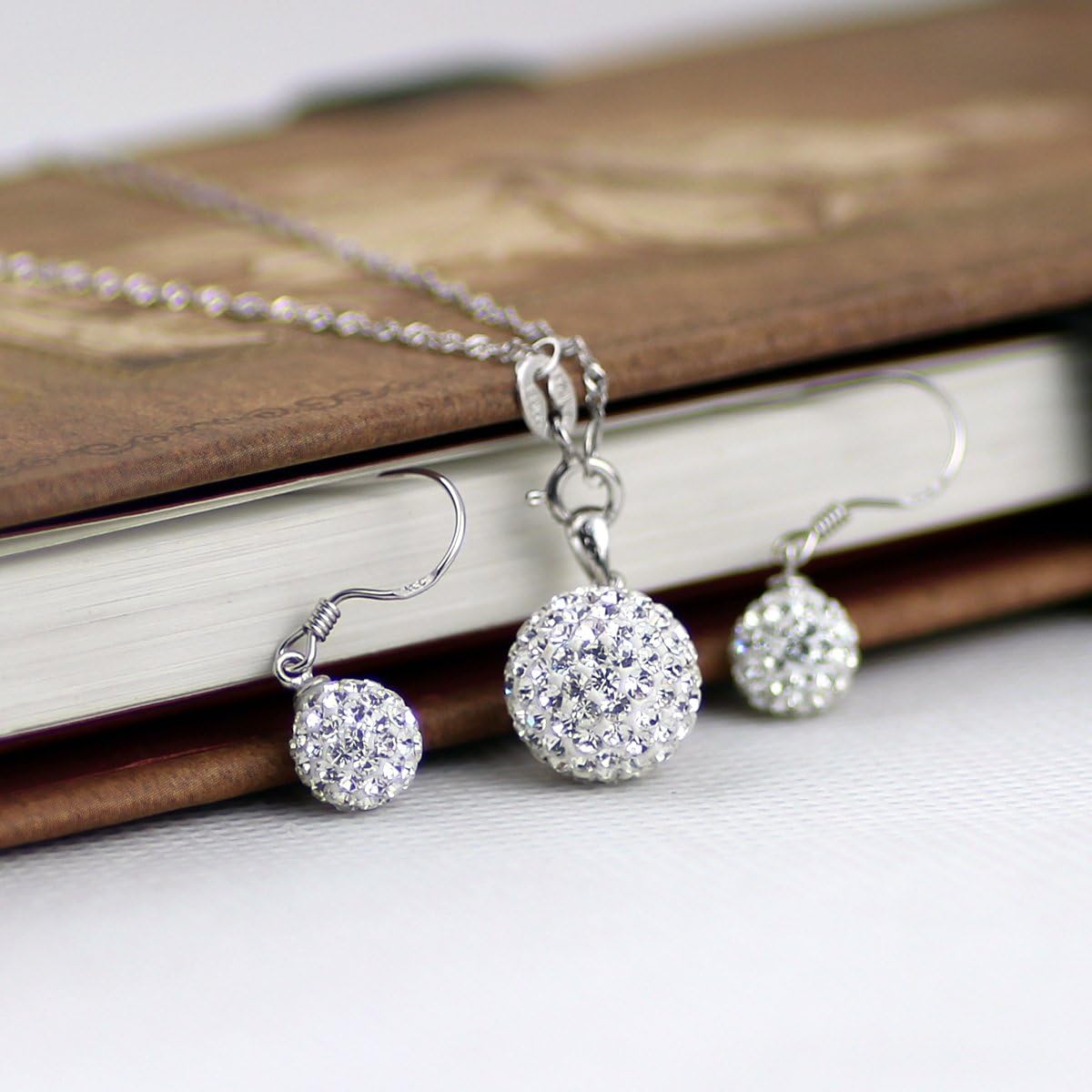 925 Sterling Silver Created Crystal Pendant & Earrings Set | Women's Jewelry Sets | Silver Jewelry Set for Women | Necklace and Earring Set | Women Jewelry Sets (White Earring and Necklace) - Image 4