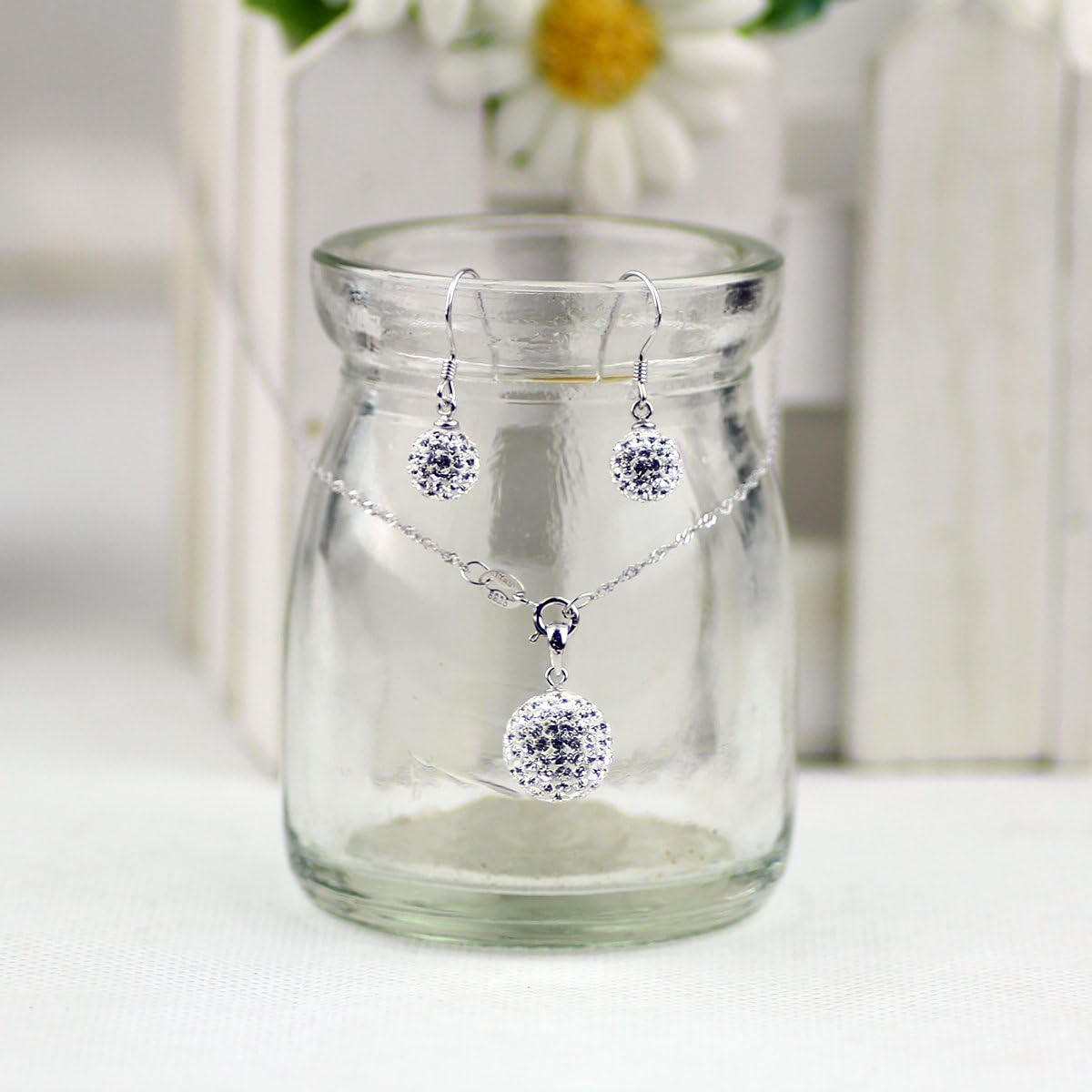925 Sterling Silver Created Crystal Pendant & Earrings Set | Women's Jewelry Sets | Silver Jewelry Set for Women | Necklace and Earring Set | Women Jewelry Sets (White Earring and Necklace) - Image 5