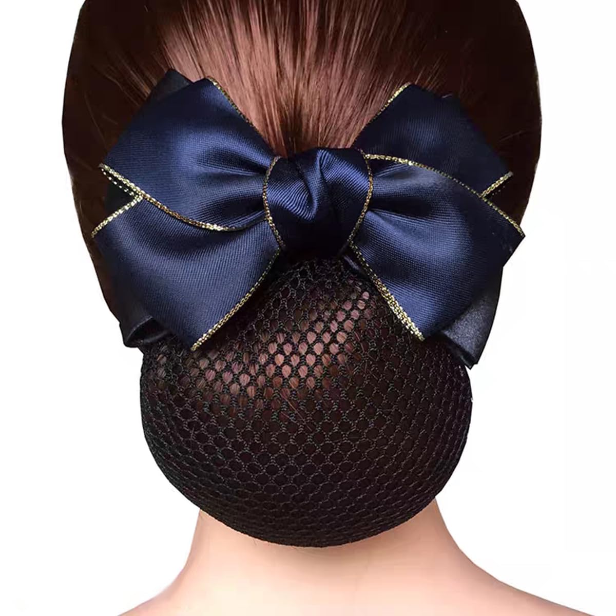 Bowknot Hair Bows for Women, Hair Nets for Buns | Hair Bows Fine Mesh with Lace Hair Net | Big Bows for Girls & Snoods for Women Hair | Navy Blue Bows for Girls Hair | Bun Cover For Hair, Blue - Image 5