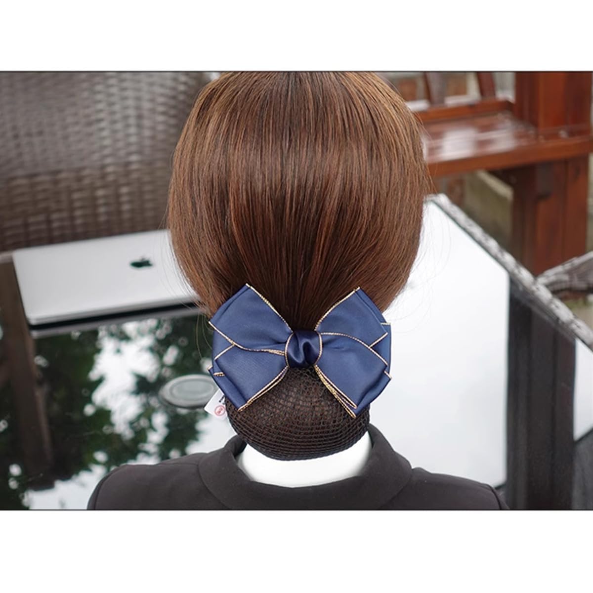 Bowknot Hair Bows for Women, Hair Nets for Buns | Hair Bows Fine Mesh with Lace Hair Net | Big Bows for Girls & Snoods for Women Hair | Navy Blue Bows for Girls Hair | Bun Cover For Hair, Blue - Image 6