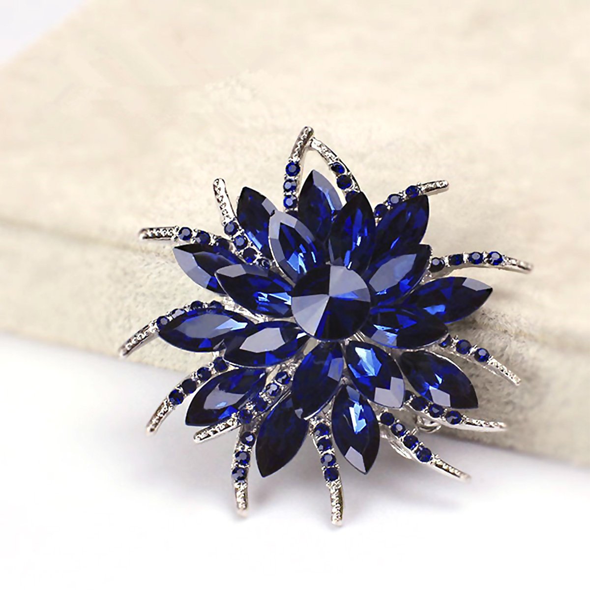 Crystal Floral Brooch for Women | Rhinestone Brooches Fashion Jewelry | Vintage Wedding Party Pins | Women's Clothing Accessories | Blue Wreath Design - Image 3