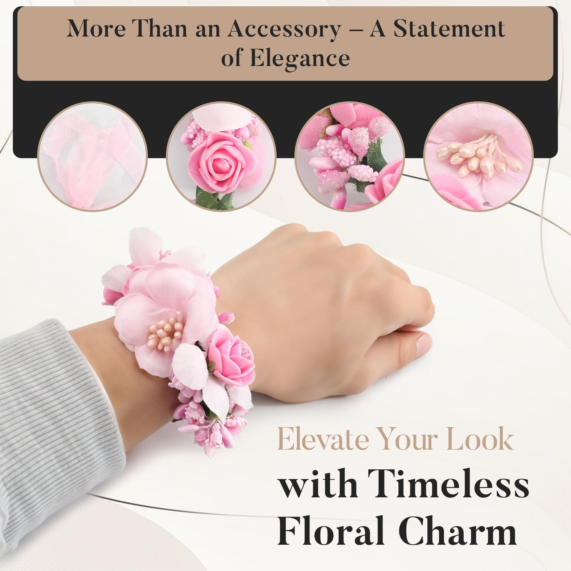 Floral Crown Wrist Bands Set For Women | Wedding Hair Accessories | Adjustable Hair Crowns for Women, Flower Crown | Headbands with Ribbon Garland Wristbands | Accessories for Weddings, Parties, Pink - Image 5