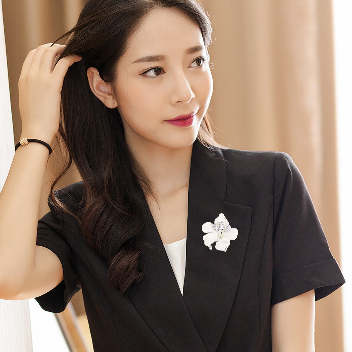 Merdia Brooch Pin for Women Flowers Brooch with Created Crystal | Elegant Brooches and Pins for women | Pearl Brooches for women with Flower Pins | Designer Brooch Collar Pins for women, Purple/White/Red, 29.8g - Image 6