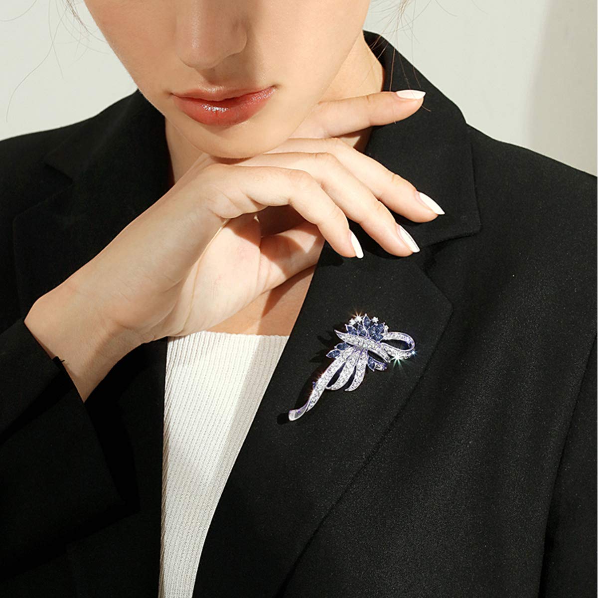 Merdia Created Crystal Brooch Fancy Vintage Style Flower Brooch Pin for Women, girls, ladies with Blue/Purple Created Crystal | Vintage Fashion | Brooches and Pins for Women | Ladies Jewelry - Image 7