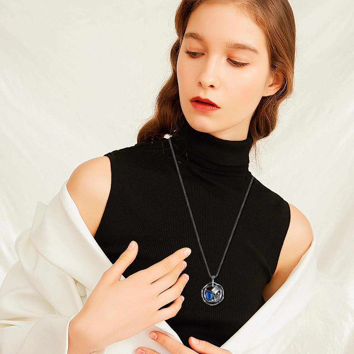 Merdia Created Crystal Necklaces for Women | Elegant Long Chain Pendant Necklaces | Sterling Silver Necklace, Trendy Women’s Jewelry, Long Necklaces | Crystal Gifts for Young Ladies - Image 3