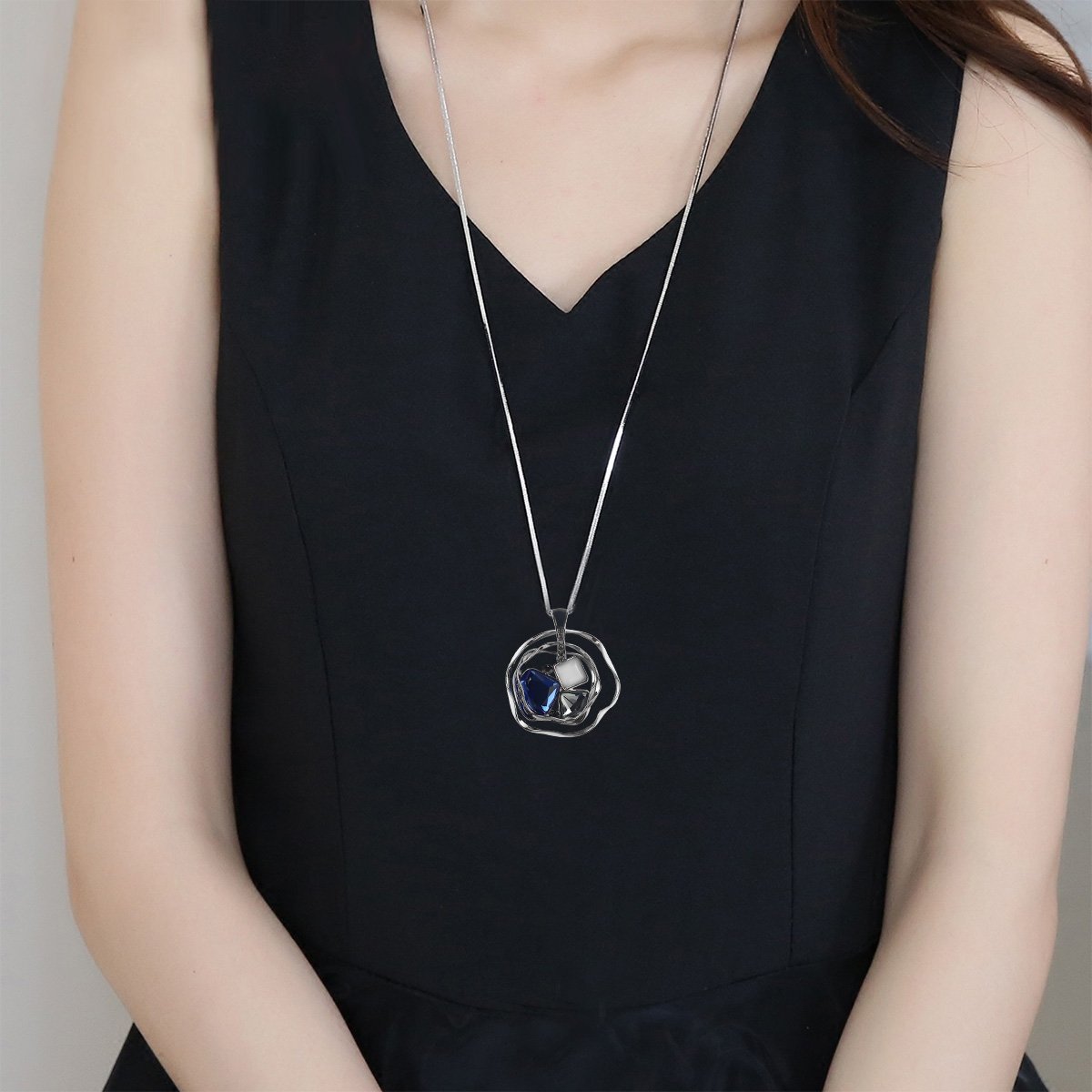 Merdia Created Crystal Necklaces for Women | Elegant Long Chain Pendant Necklaces | Sterling Silver Necklace, Trendy Women’s Jewelry, Long Necklaces | Crystal Gifts for Young Ladies - Image 4