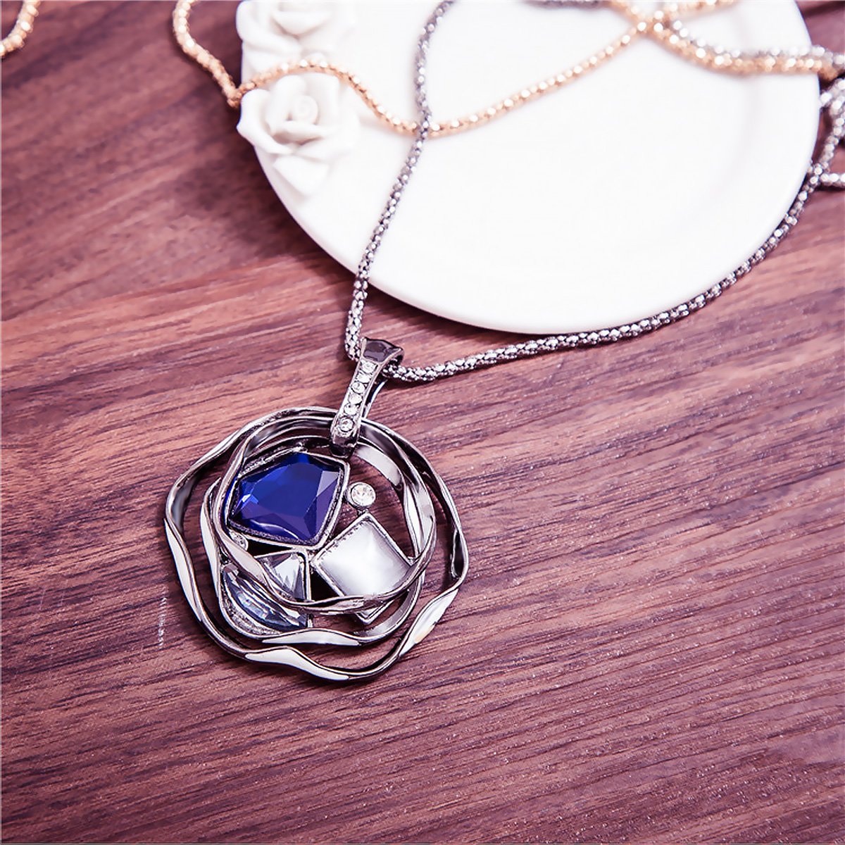 Merdia Created Crystal Necklaces for Women | Elegant Long Chain Pendant Necklaces | Sterling Silver Necklace, Trendy Women’s Jewelry, Long Necklaces | Crystal Gifts for Young Ladies - Image 7