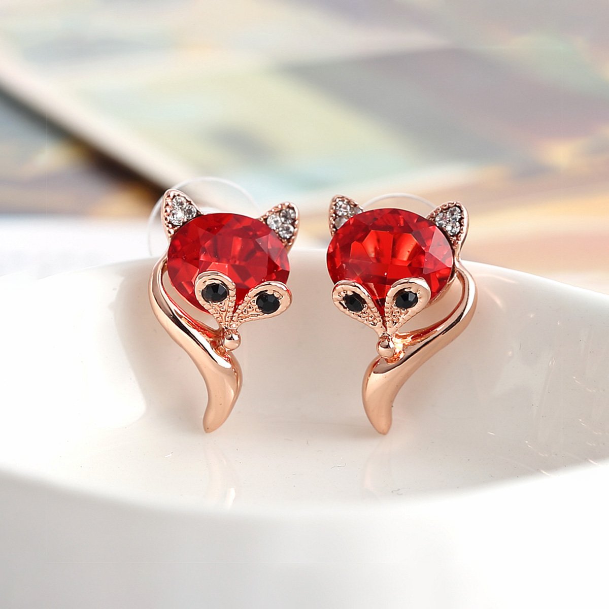 Merdia Earrings Studs Lovely Fox Created Crystal Earrings For women | Earrings for Women Trendy | Women's Jewelry Fashion Earrings | Cute Earings Fine Jewelry | Red Womens Earrings - Image 3