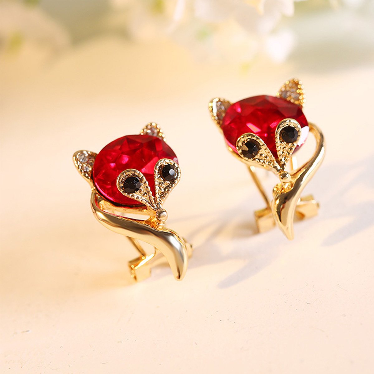 Merdia Earrings Studs Lovely Fox Created Crystal Earrings For women | Earrings for Women Trendy | Women's Jewelry Fashion Earrings | Cute Earings Fine Jewelry | Red Womens Earrings - Image 5