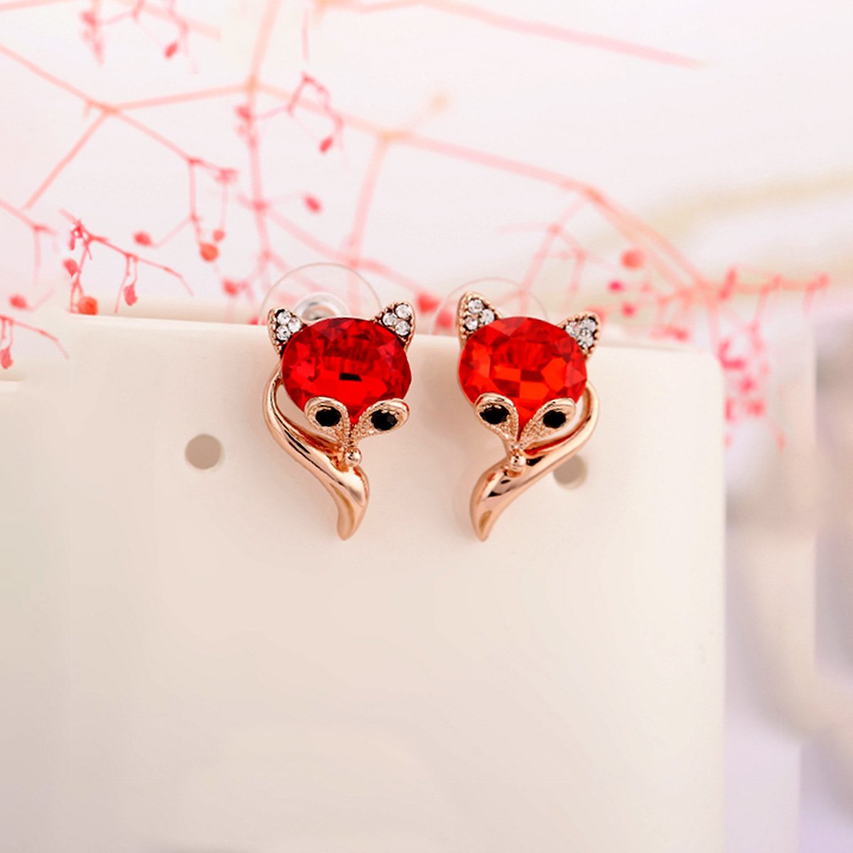 Merdia Earrings Studs Lovely Fox Created Crystal Earrings For women | Earrings for Women Trendy | Women's Jewelry Fashion Earrings | Cute Earings Fine Jewelry | Red Womens Earrings - Image 6