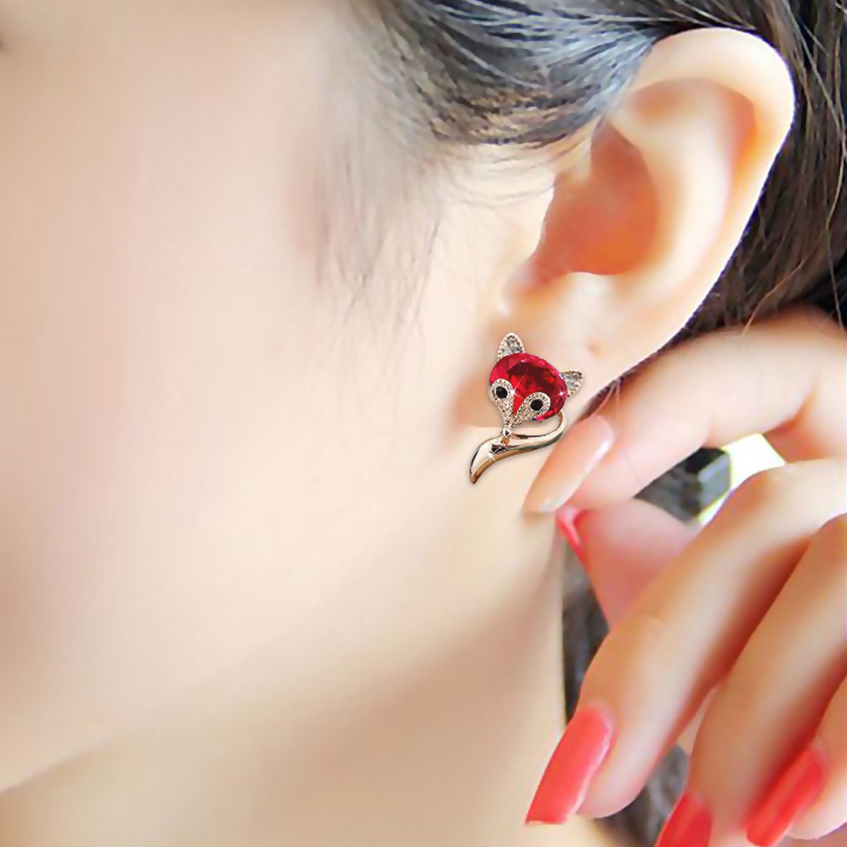 Merdia Earrings Studs Lovely Fox Created Crystal Earrings For women | Earrings for Women Trendy | Women's Jewelry Fashion Earrings | Cute Earings Fine Jewelry | Red Womens Earrings - Image 7