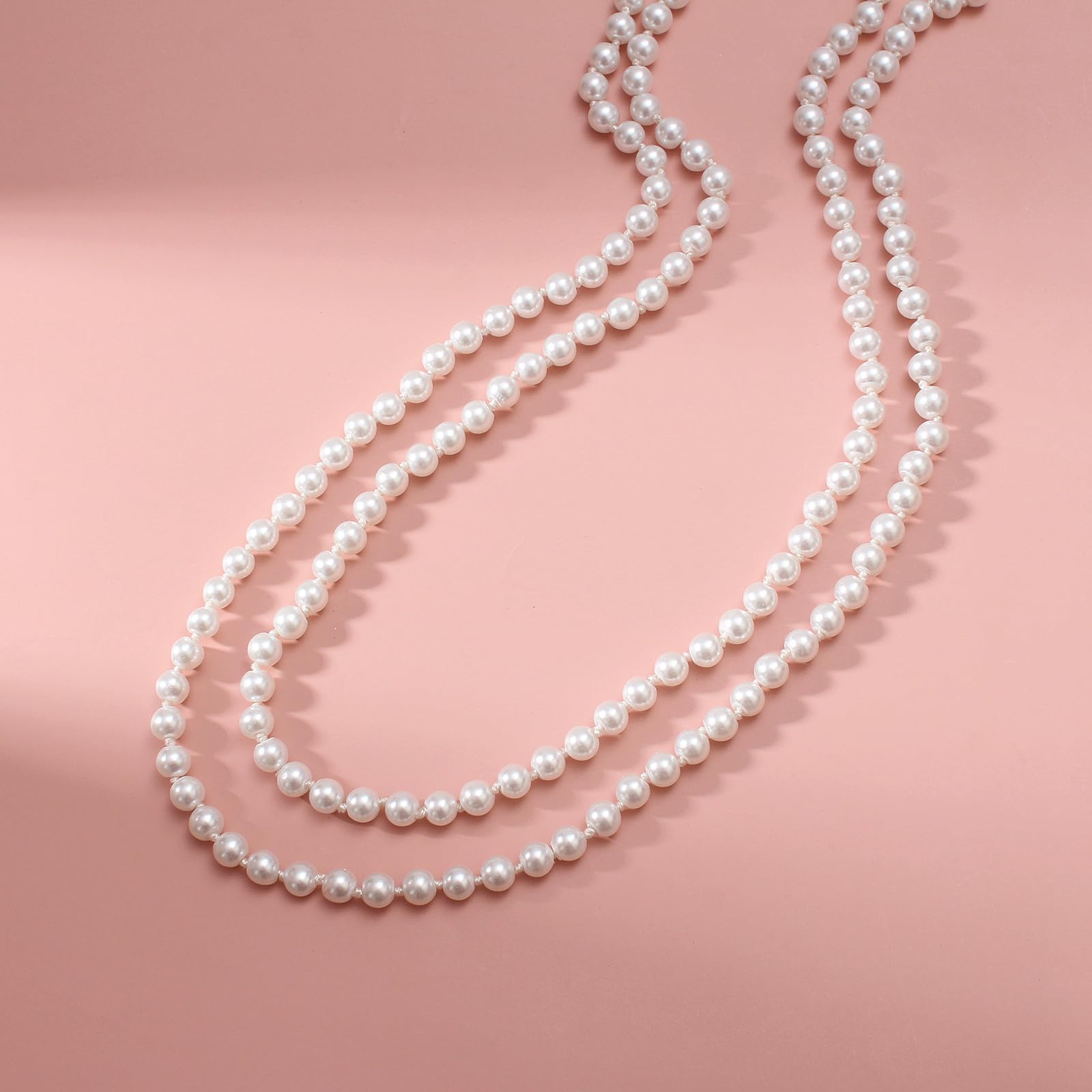 Merdia Elegant Women Lady Long White Sweater Created Pearl Necklace Beaded necklace - Image 6