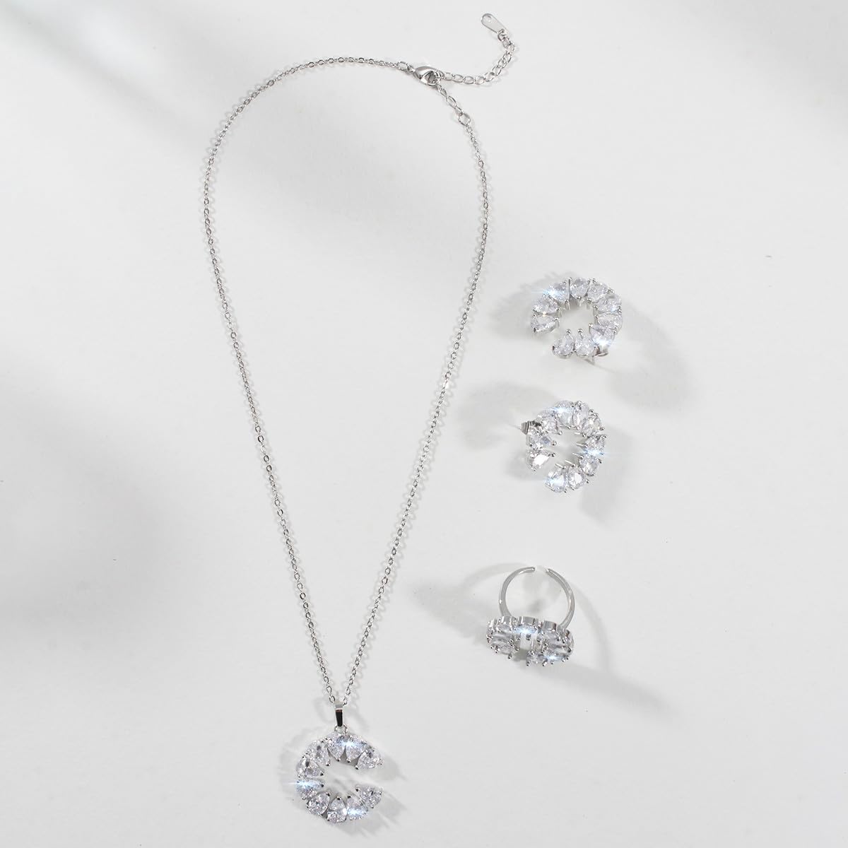 Merdia Fashion Jewelry Set for Women Cats Eye Teardrop and Created Crystal, Cubic Zirconia Pendant Necklace and Earrings Ring Set - Image 4