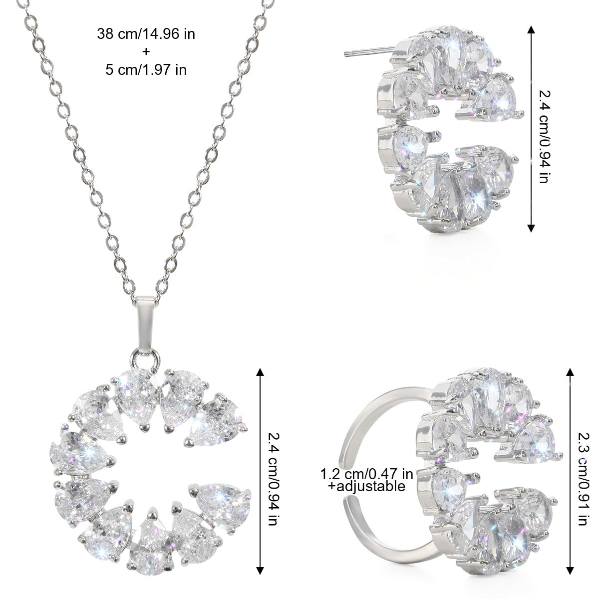 Merdia Fashion Jewelry Set for Women Cats Eye Teardrop and Created Crystal, Cubic Zirconia Pendant Necklace and Earrings Ring Set - Image 7