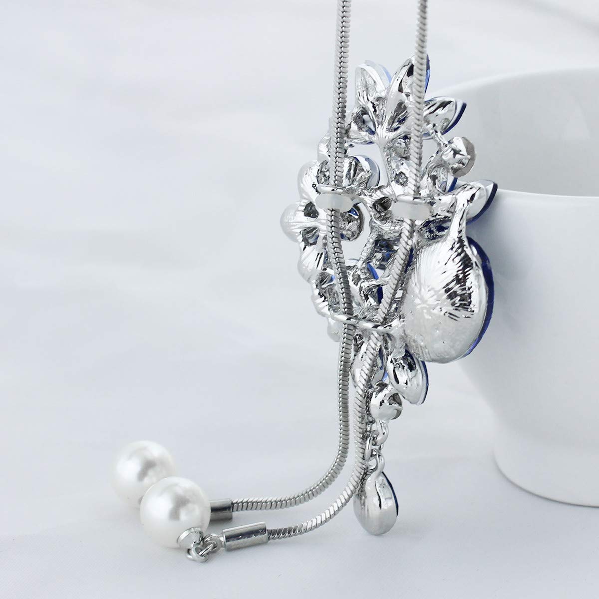 Merdia Flower Leaf Bouquet Created Crystal Pendant Long Chain Sweater Necklace | Long Necklaces for Women | Flower Necklaces for women | Long Chain Necklace for Women | Crystal Necklaces for Women - Image 3