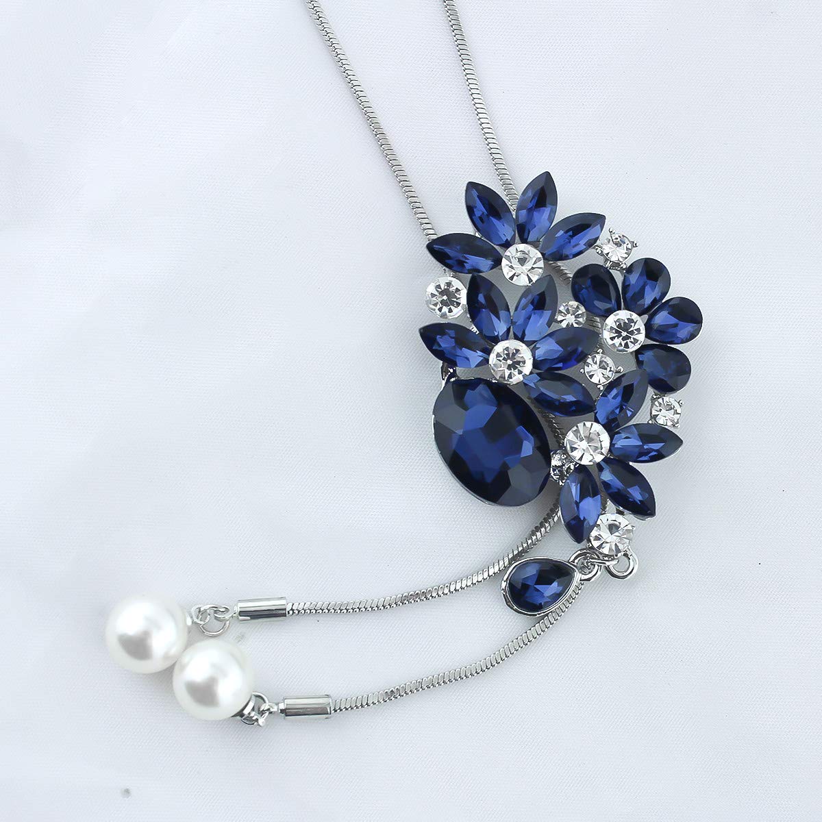 Merdia Flower Leaf Bouquet Created Crystal Pendant Long Chain Sweater Necklace | Long Necklaces for Women | Flower Necklaces for women | Long Chain Necklace for Women | Crystal Necklaces for Women - Image 4