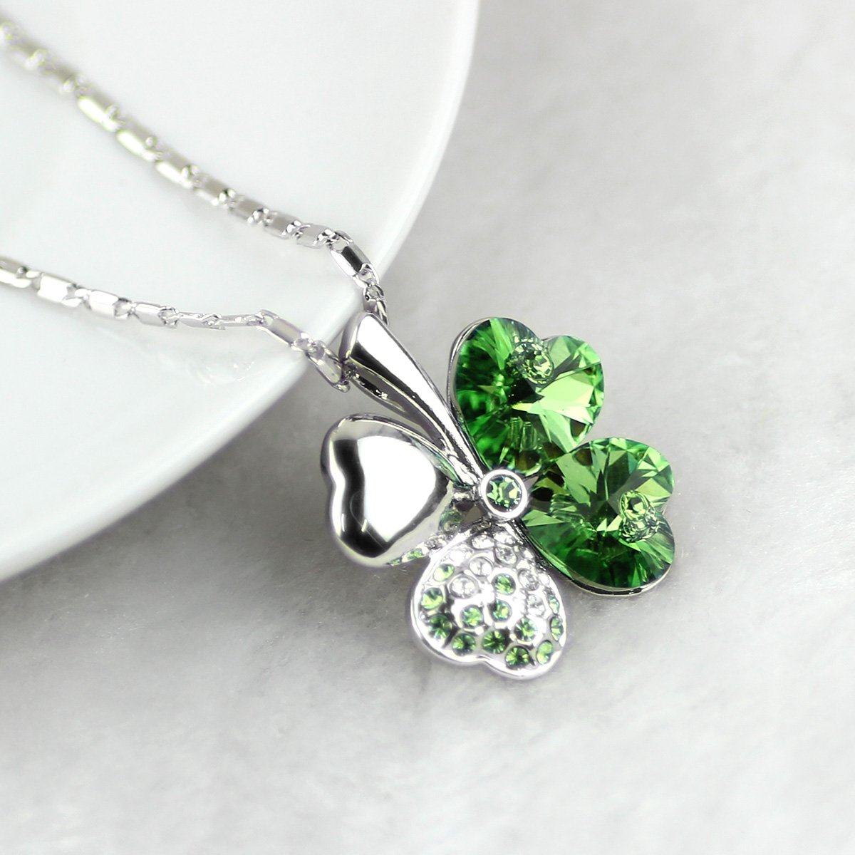 Merdia Four Leaf Clover Heart-shaped Crystal Pendant Necklace | Necklaces for Women | Heart Necklace | Silver necklace for Women | Womens Gifts | Heart Pendant Necklace | 4 Leaf Clover Necklace - Image 4