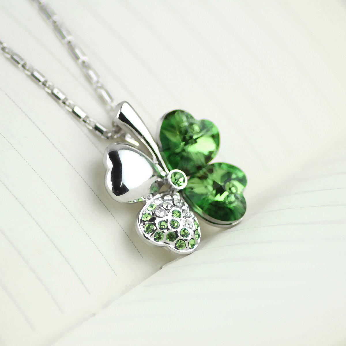 Merdia Four Leaf Clover Heart-shaped Crystal Pendant Necklace | Necklaces for Women | Heart Necklace | Silver necklace for Women | Womens Gifts | Heart Pendant Necklace | 4 Leaf Clover Necklace - Image 8