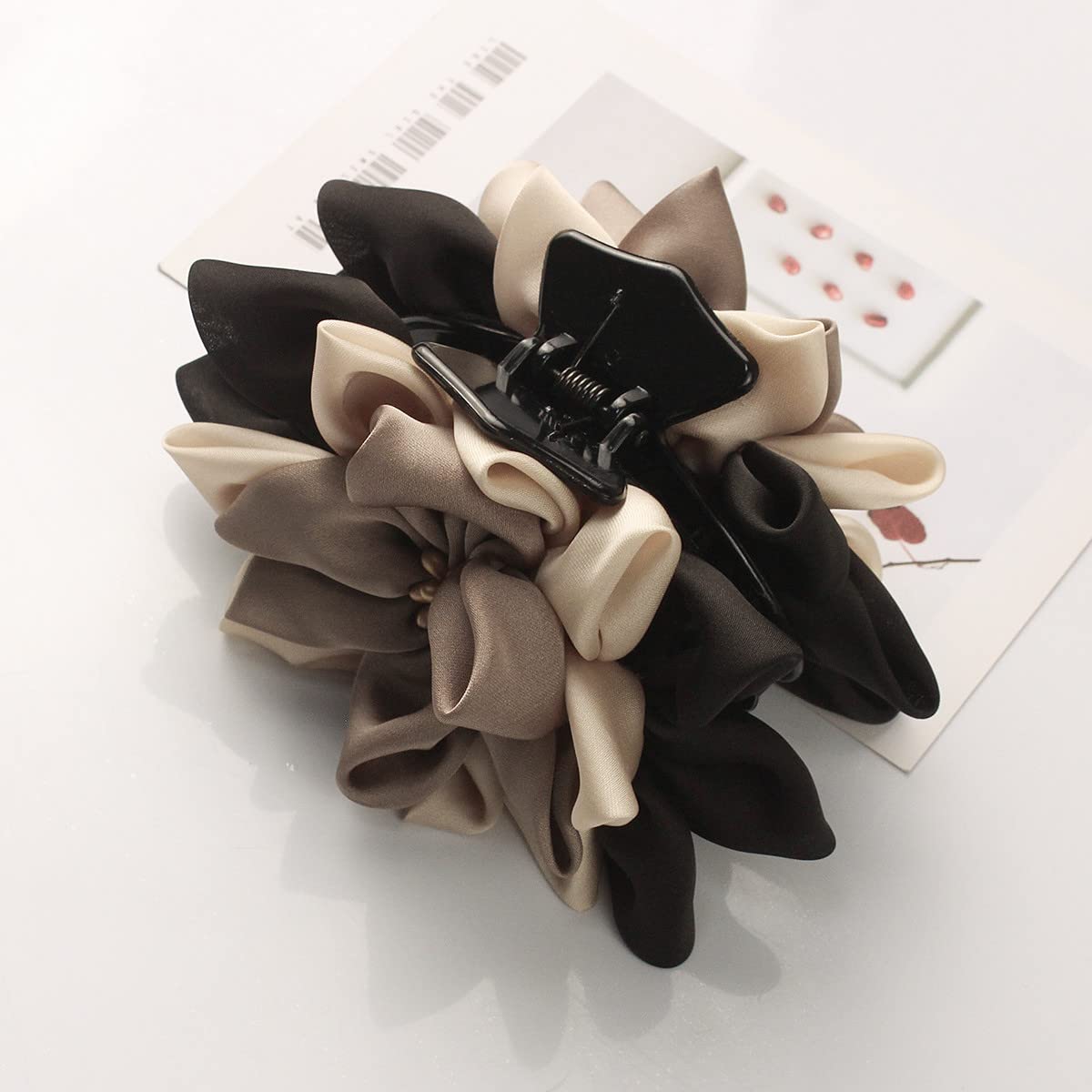 Merdia Hair Clip for Women, Flower Design, 11 CM, 47G, Black, Beige and Coffee - Image 3