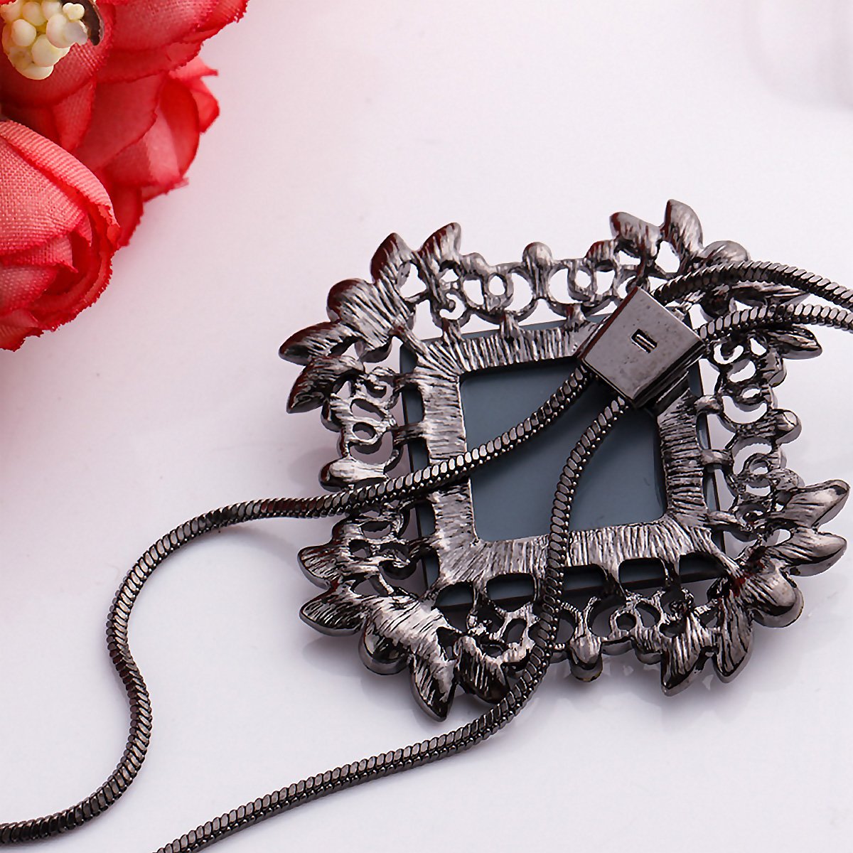 Merdia Long Chain Necklace With Rhombus Pendant and Sparkly Glass | Charm Jewelry for Women | Boho Long Pendant - Image 4