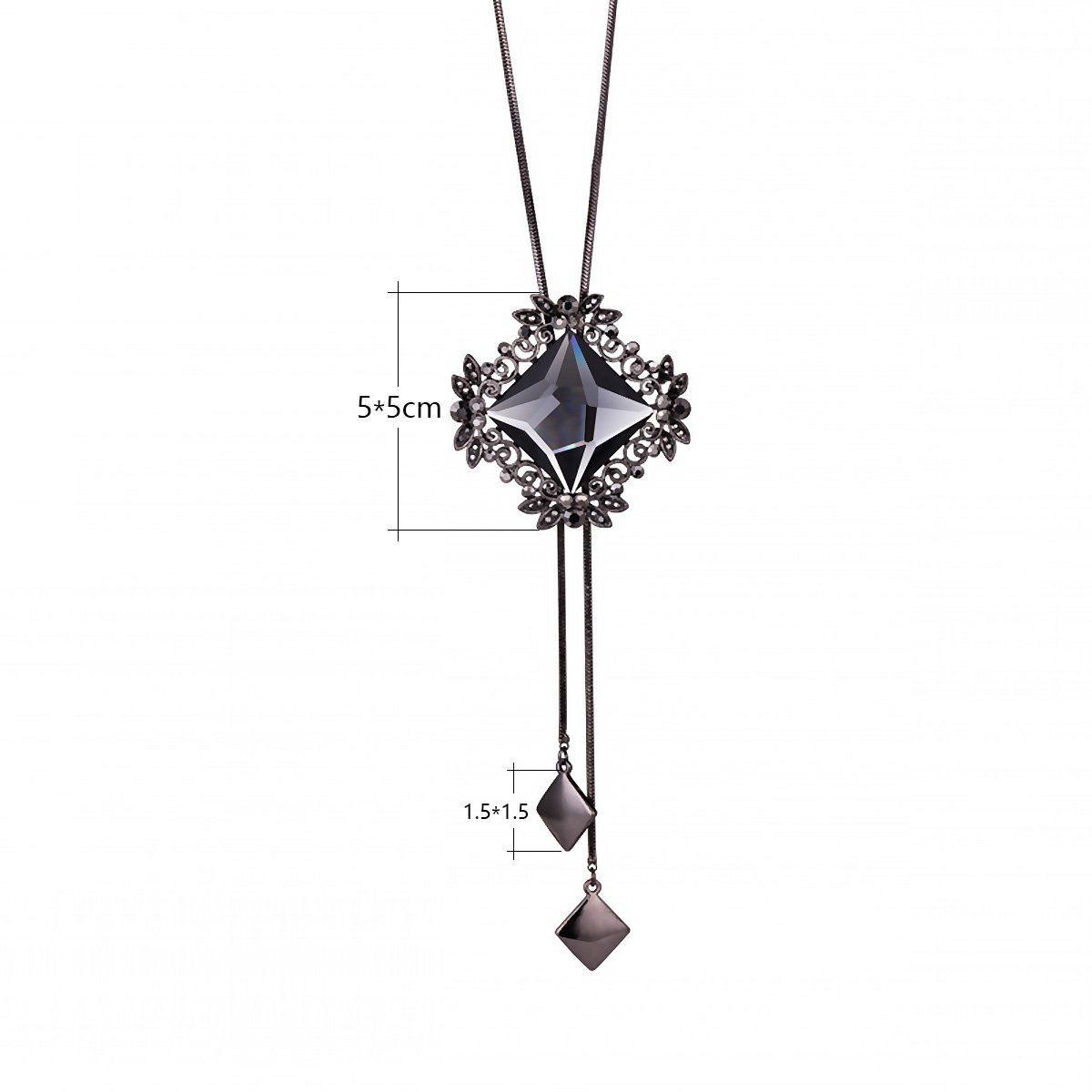 Merdia Long Chain Necklace With Rhombus Pendant and Sparkly Glass | Charm Jewelry for Women | Boho Long Pendant - Image 6