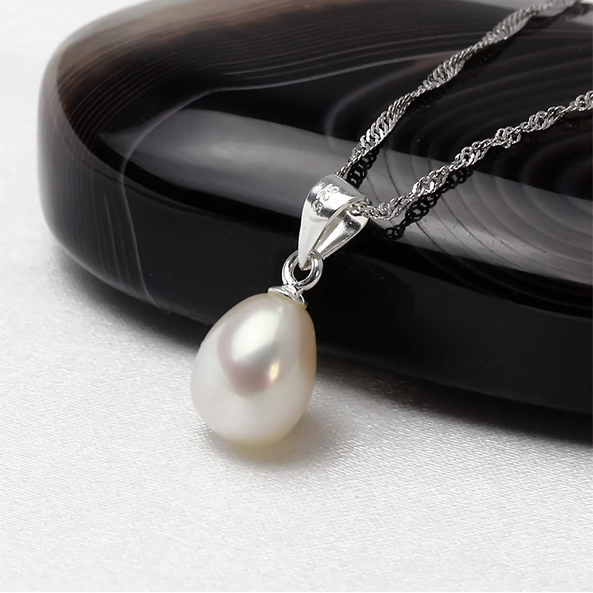 Merdia Sterling Silver Drop Shape Freshwater Cultured Pearl Necklace | Women's Pearl Pendant Necklace | Silver Jewelry - Image 6