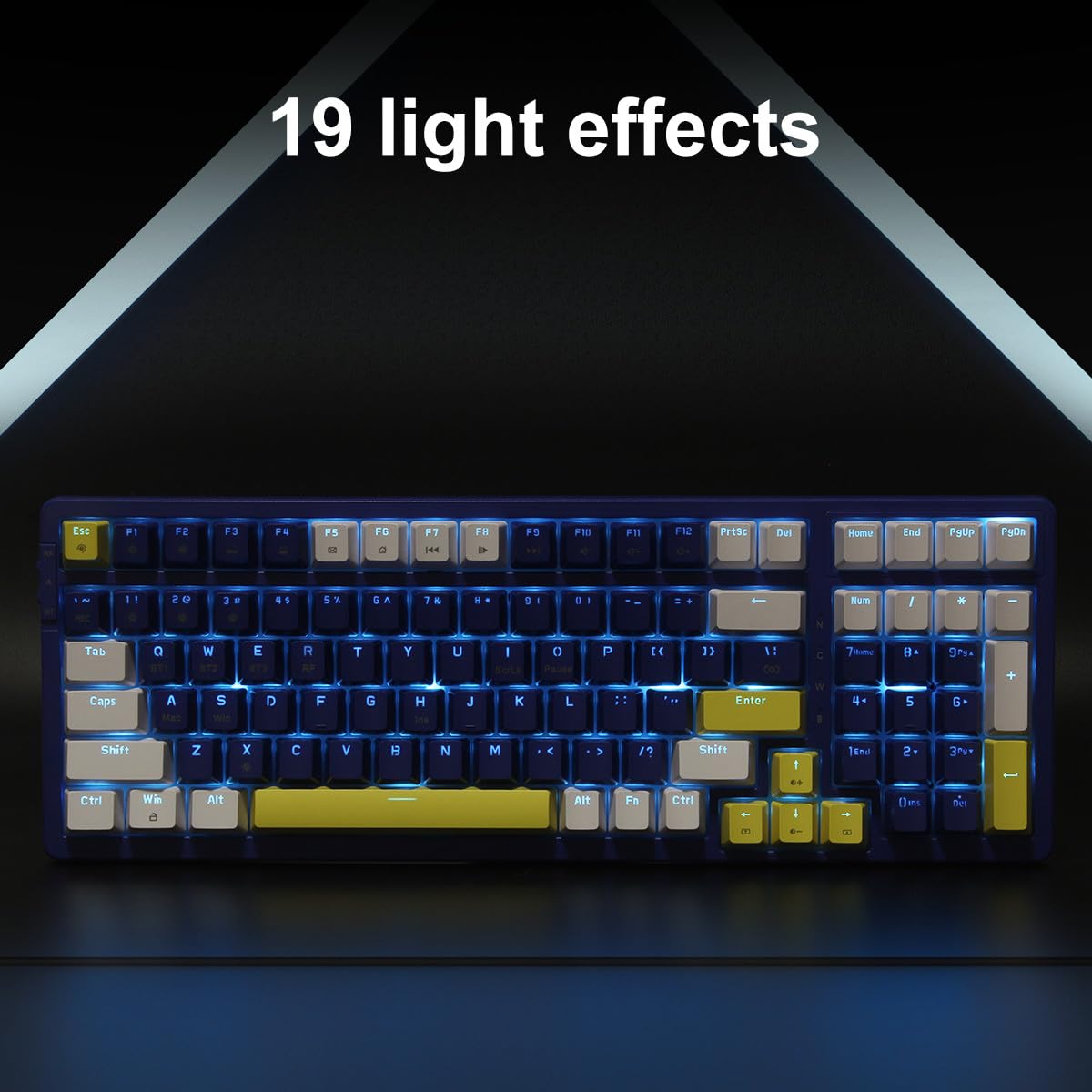 Merdia Wireless Mechanical Keyboard, Triple Mode 2.4G/USB-C/BT Gaming Keyboards 100 Keys Ice-Blue Backlit, Brown Switch Keyboard | Rechargeable Mechanical Gaming Keyboards | Blue/White/Yellow - Image 4