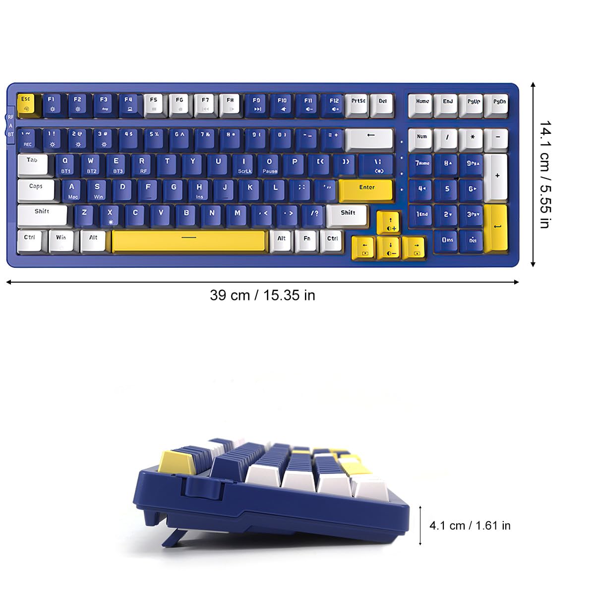 Merdia Wireless Mechanical Keyboard, Triple Mode 2.4G/USB-C/BT Gaming Keyboards 100 Keys Ice-Blue Backlit, Brown Switch Keyboard | Rechargeable Mechanical Gaming Keyboards | Blue/White/Yellow - Image 7