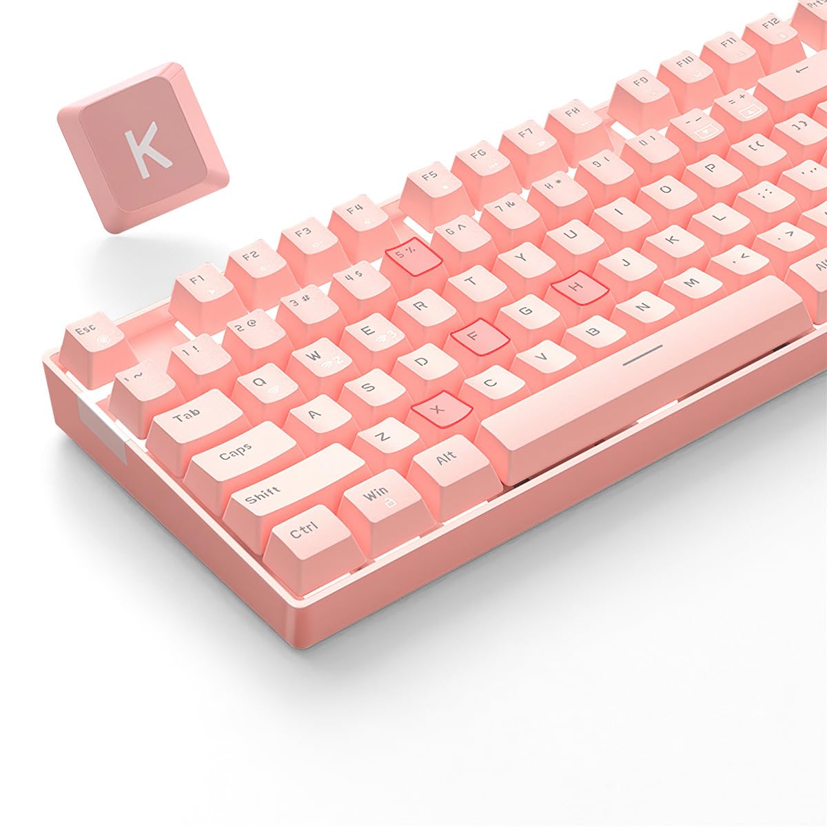 Merdia Wireless Mechanical Keyboard Triple Mode 2.4G/USB-C/BT Keyboards | 87 Keys Mechanical Gaming Keyboard & Hot-Swappable with White Backlit, 80% Blue Switch Keyboards, Pink - Image 3