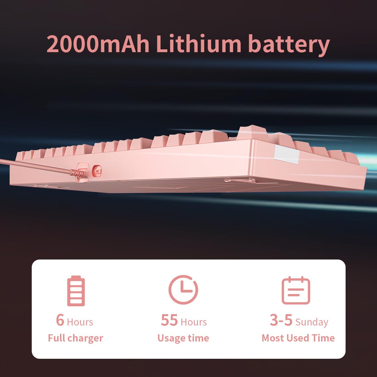 Merdia Wireless Mechanical Keyboard Triple Mode 2.4G/USB-C/BT Keyboards | 87 Keys Mechanical Gaming Keyboard & Hot-Swappable with White Backlit, 80% Blue Switch Keyboards, Pink - Image 5