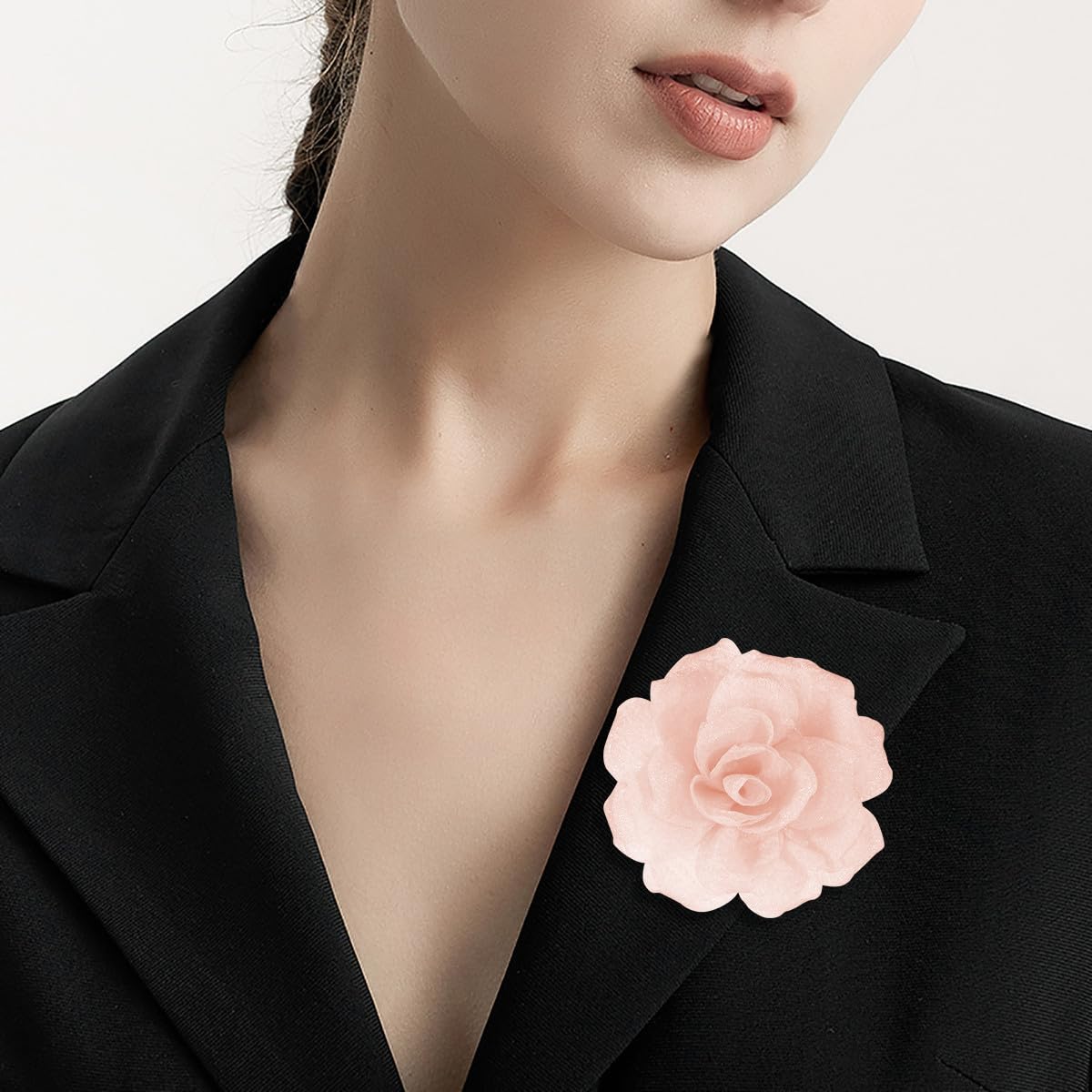 Rose Flower Brooches and Pins for Hair | Beige Brooches for Women with Hair Clip | Hair Clips & Flower Clips for Hair | Lapel Hair Clips for Women | 3.1 Inches, Beige - Image 5