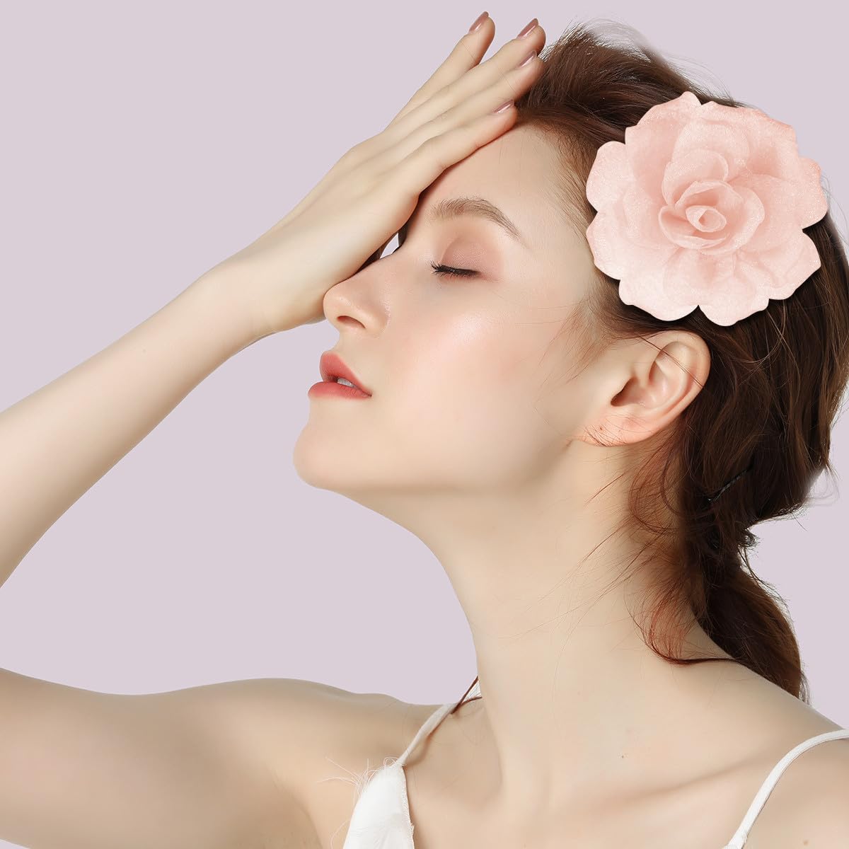 Rose Flower Brooches and Pins for Hair | Beige Brooches for Women with Hair Clip | Hair Clips & Flower Clips for Hair | Lapel Hair Clips for Women | 3.1 Inches, Beige - Image 6